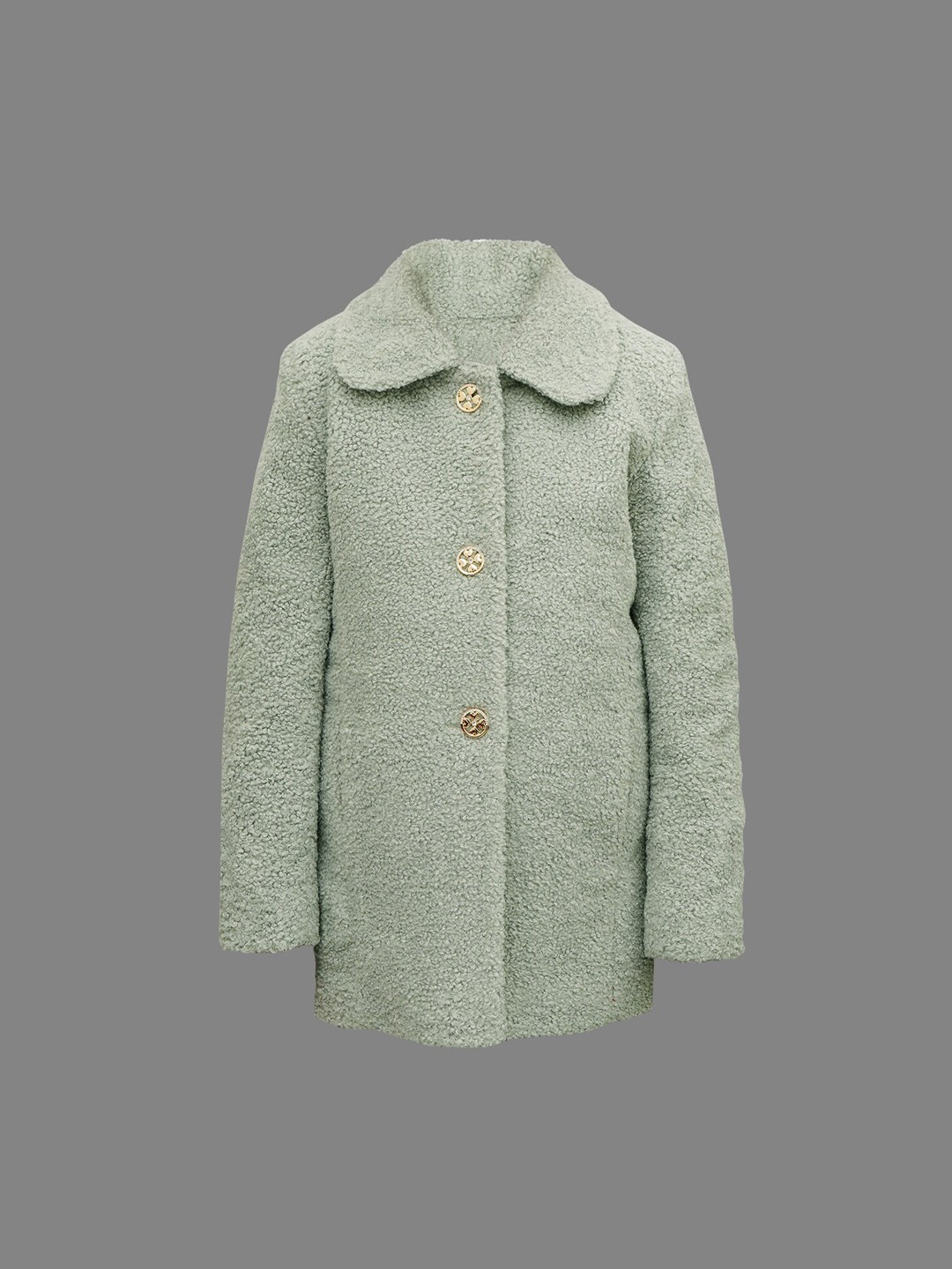 

PROTEX Girls Self-Design Single-Breasted Spread-Collar Faux Fur Longline Overcoat, Green