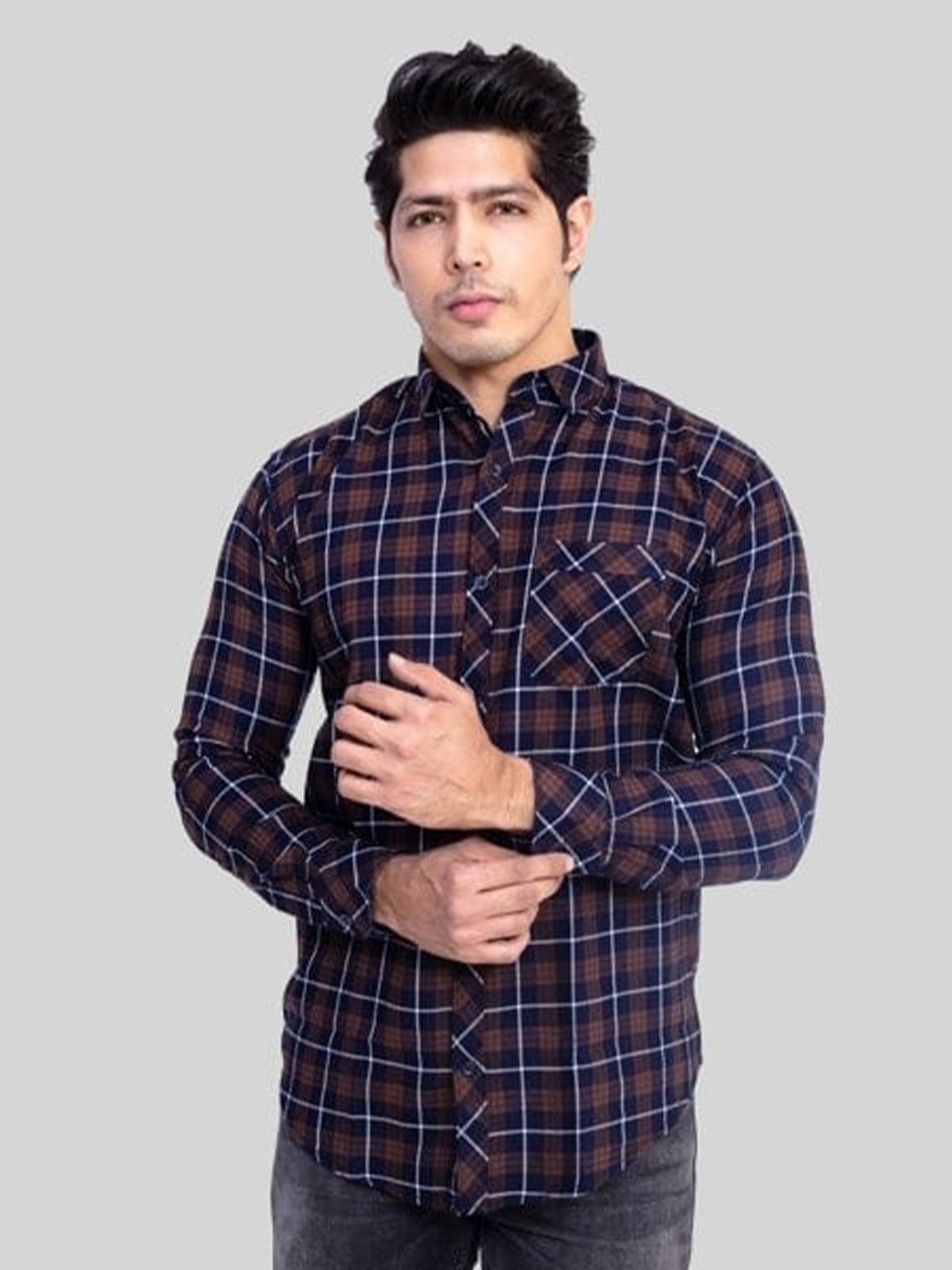 

INDIAN THREADS India Slim Slim Fit Tartan Checks Cotton Casual Shirt, Brown