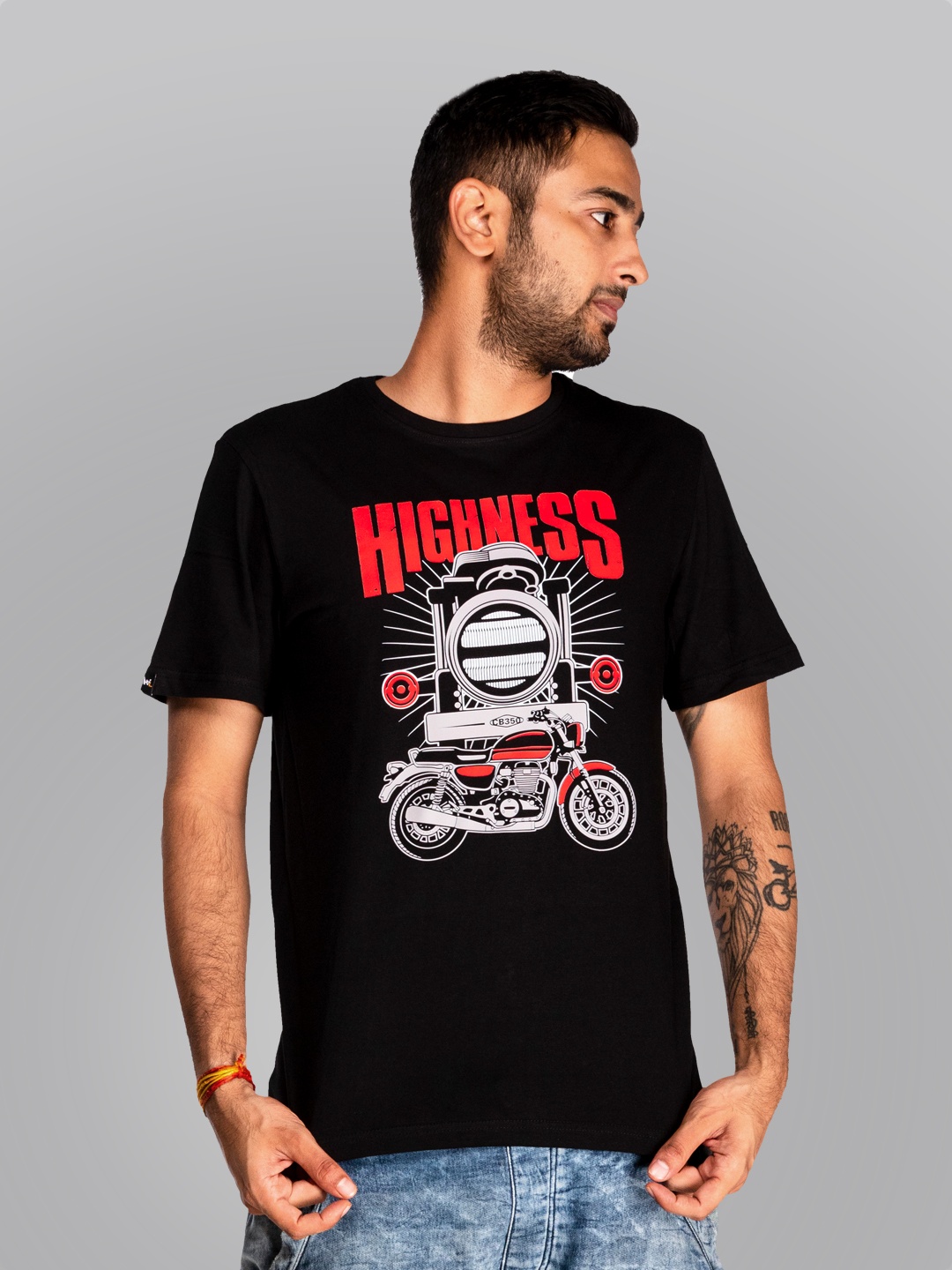 

WANDERLOOMS Biker Printed Fusion Cotton Oversized T-shirt, Black
