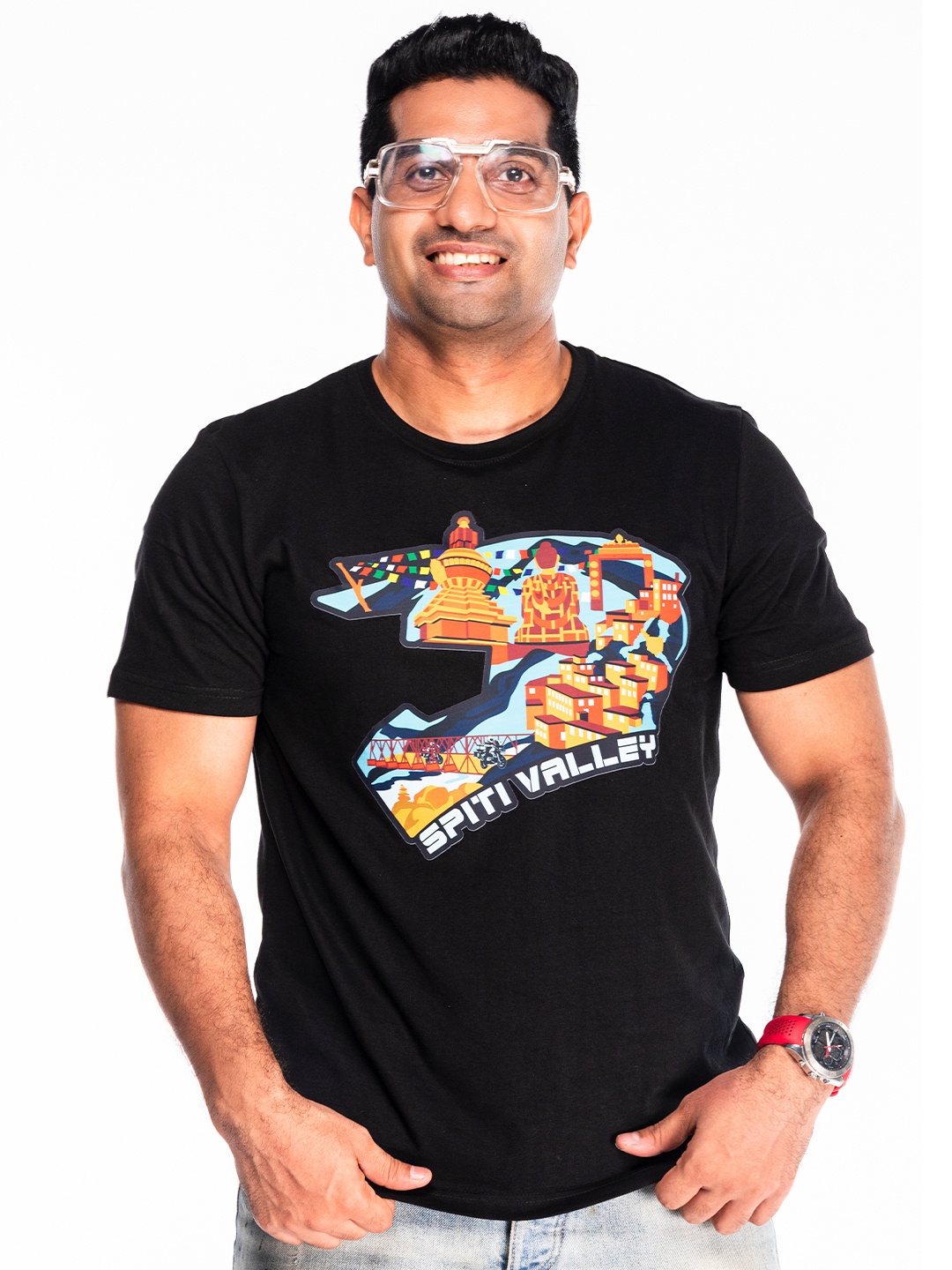 

WANDERLOOMS Graphic Printed Fusion Cotton T-shirt, Black