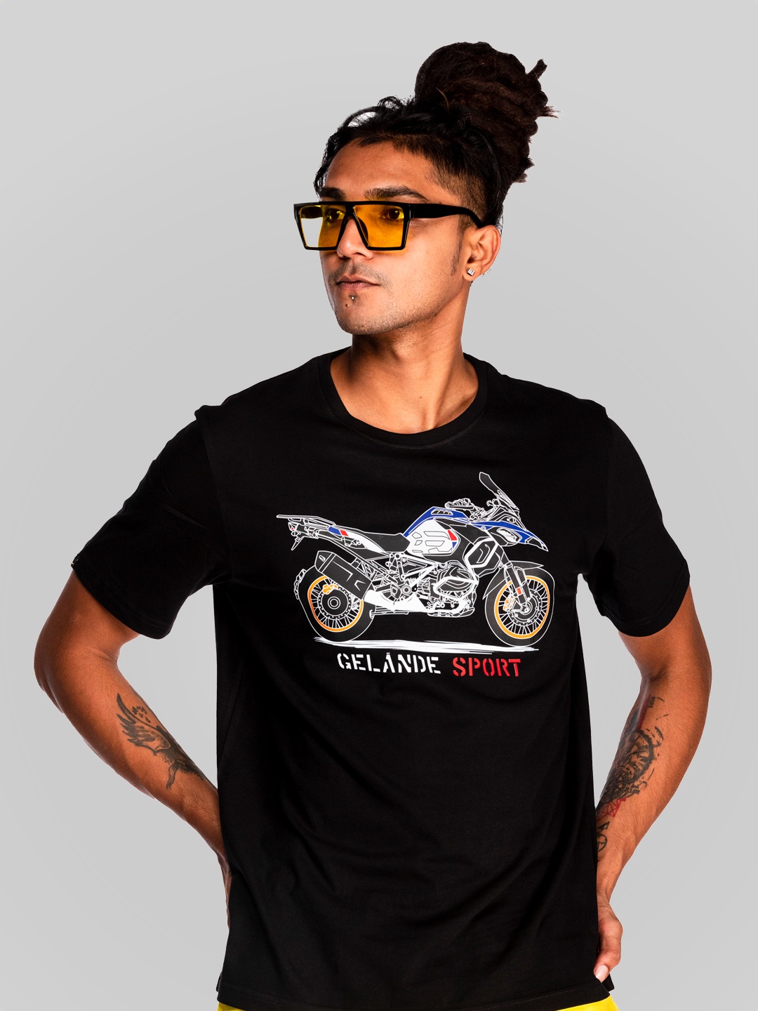 

WANDERLOOMS Graphic Printed Round Neck Cotton Casual T-shirt, Black
