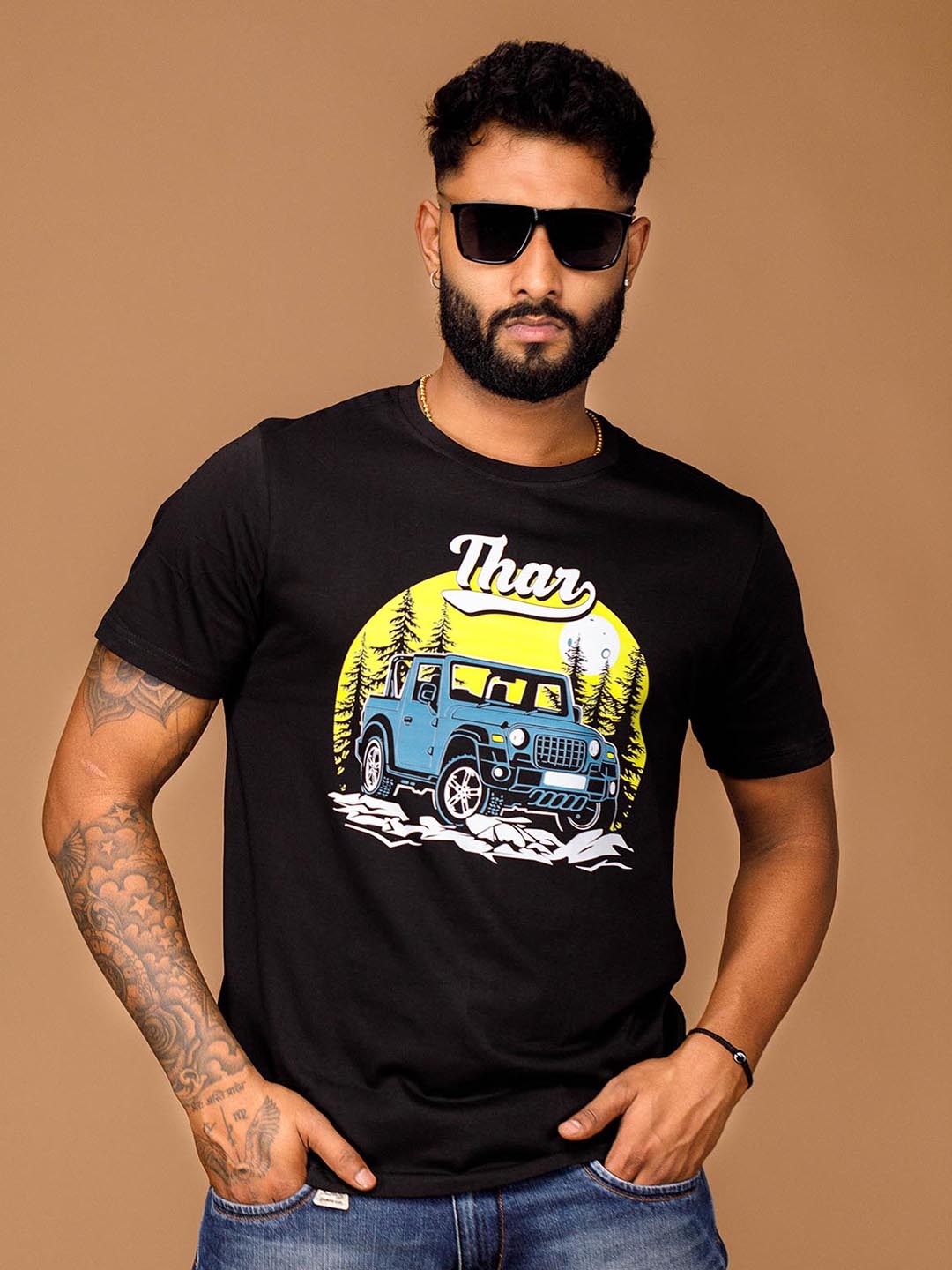 

WANDERLOOMS Graphic Printed Fusion Cotton T-shirt, Black