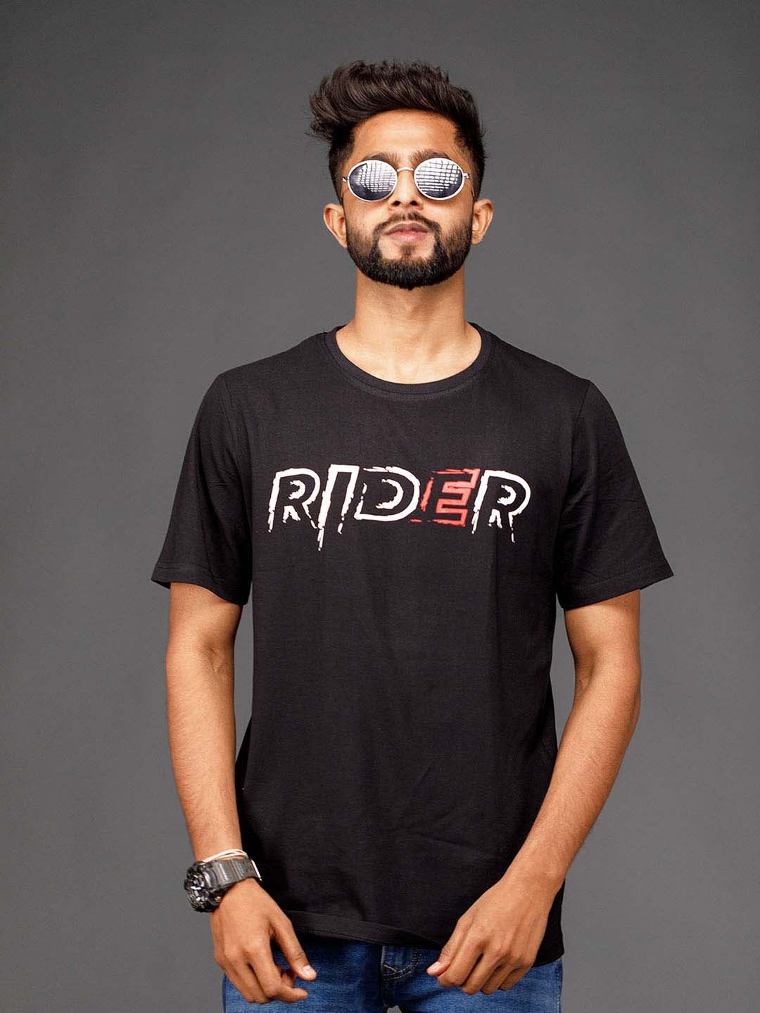 

WANDERLOOMS Typography Printed Fusion Cotton T-shirt, Black