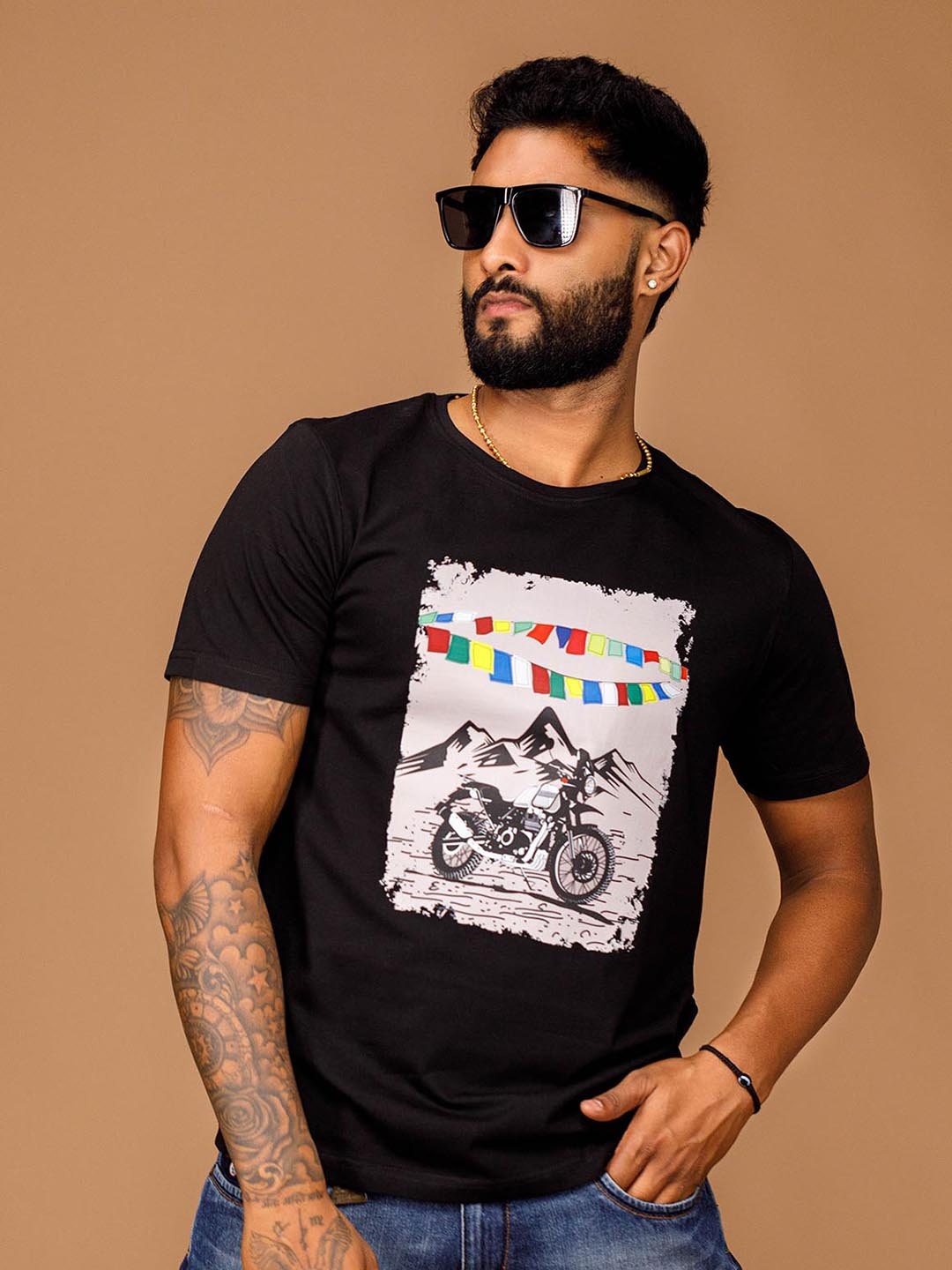 

WANDERLOOMS Graphic Printed Cotton T-shirt, Black