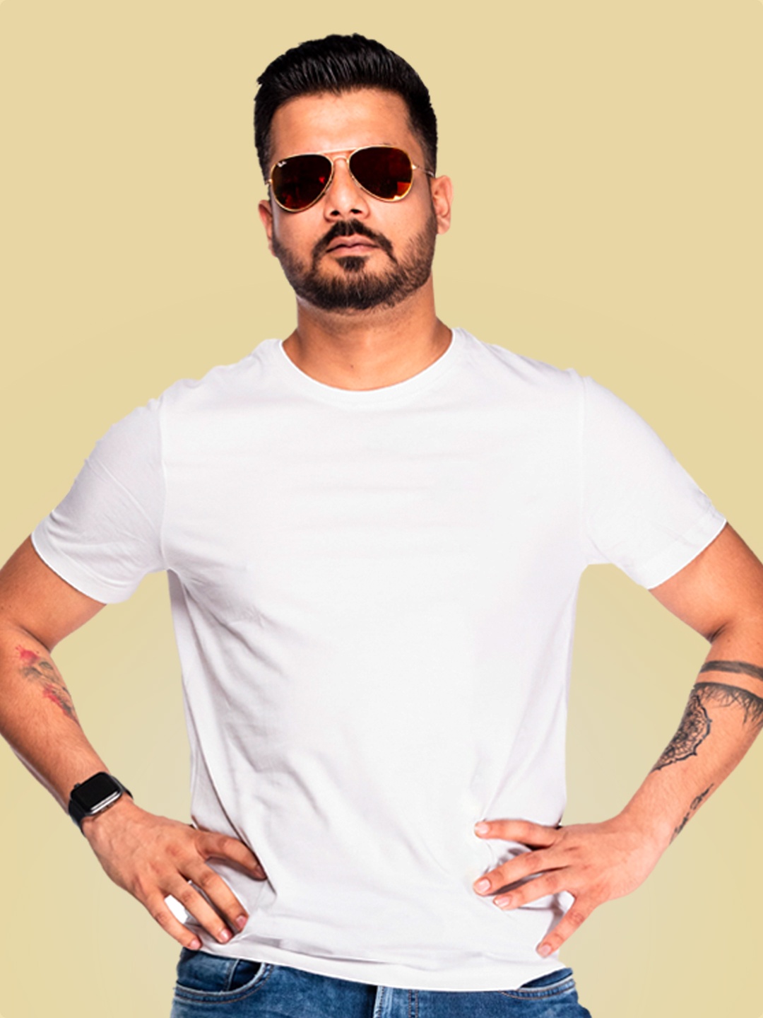 

WANDERLOOMS Men Solid Round Neck Cotton T-shirt, White