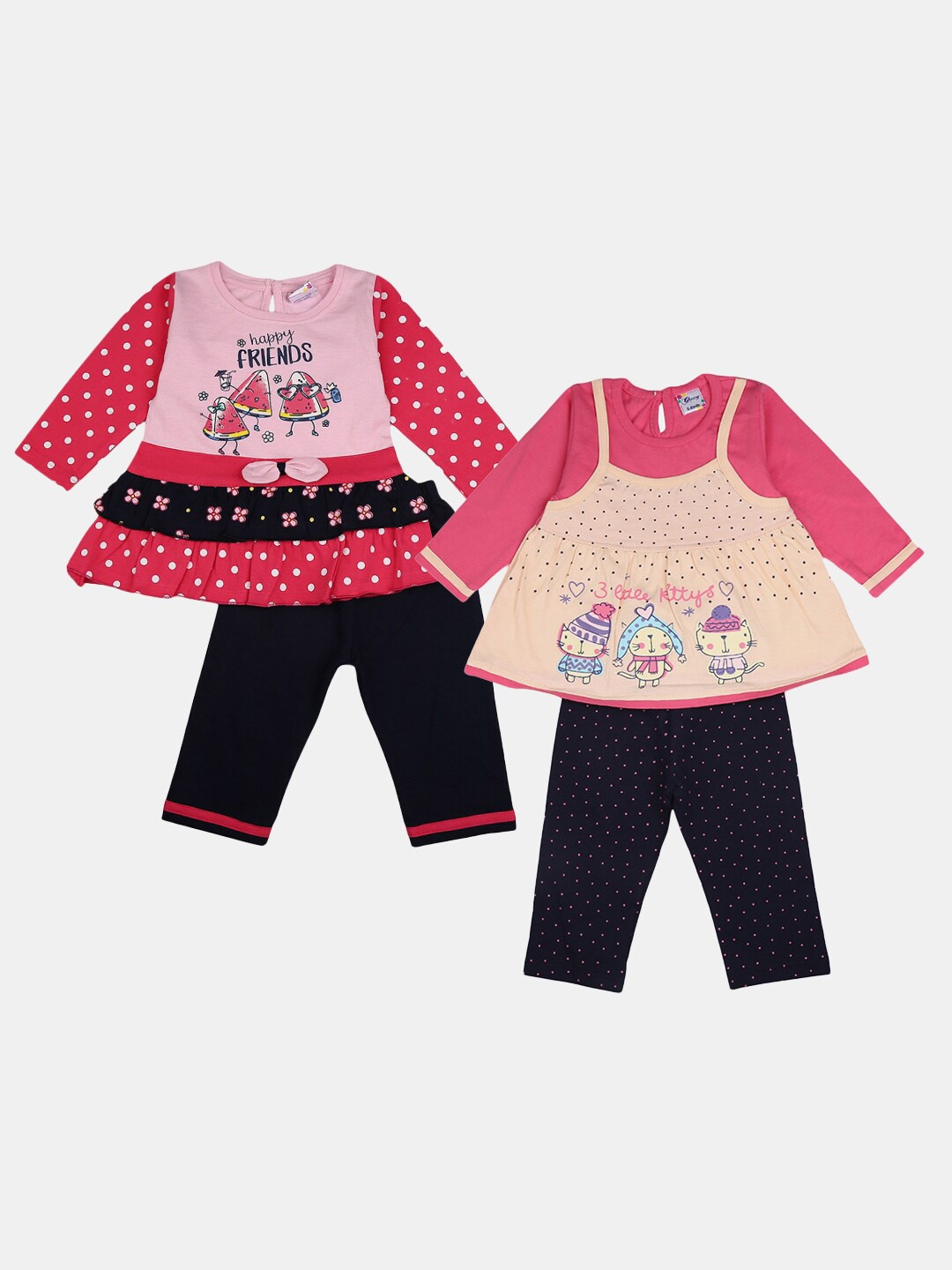 

V-Mart Kids Pack of 2 Pure Cotton Top With Trousers, Pink