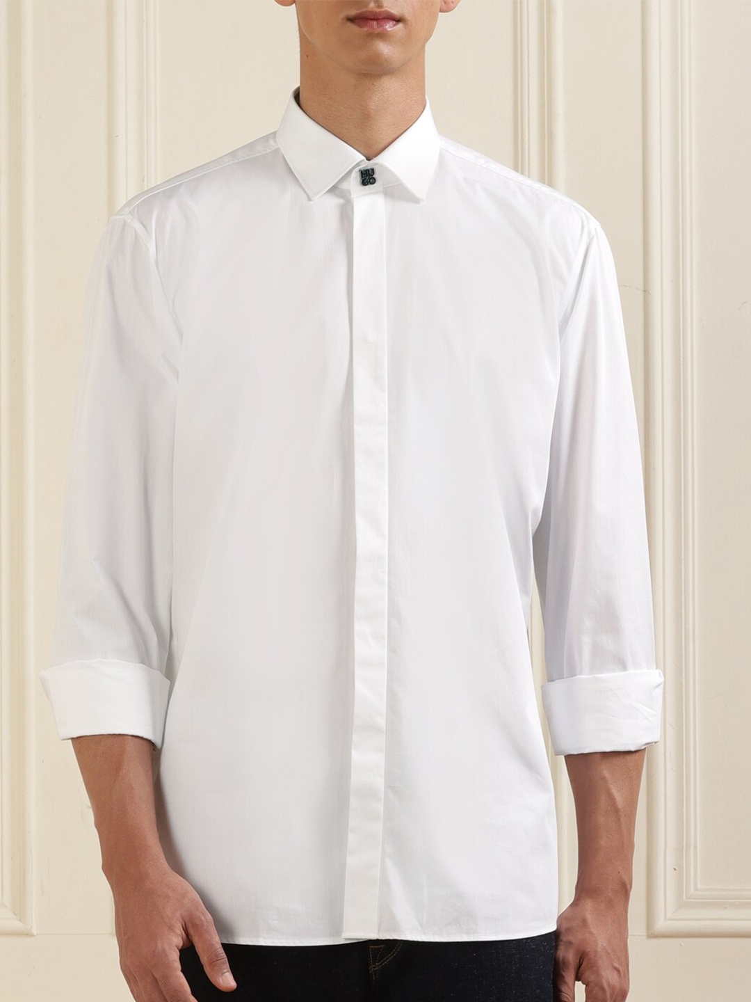 

HUGO Spread Collar Long Sleeve Cotton Regular Fit Casual Shirt, White