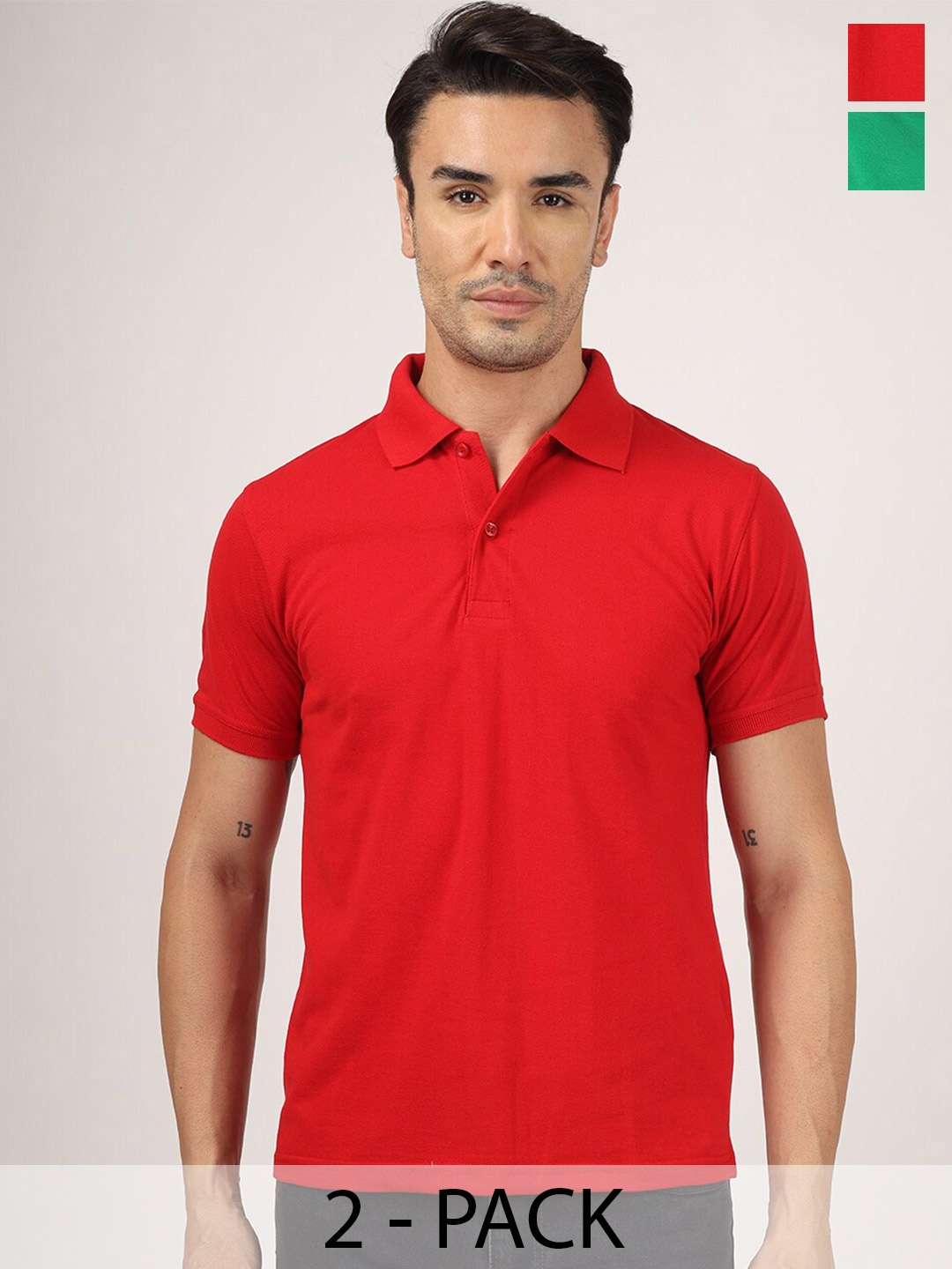 

Greylongg Pack Of 2 Polo Collar Short Sleeves T-shirts, Red