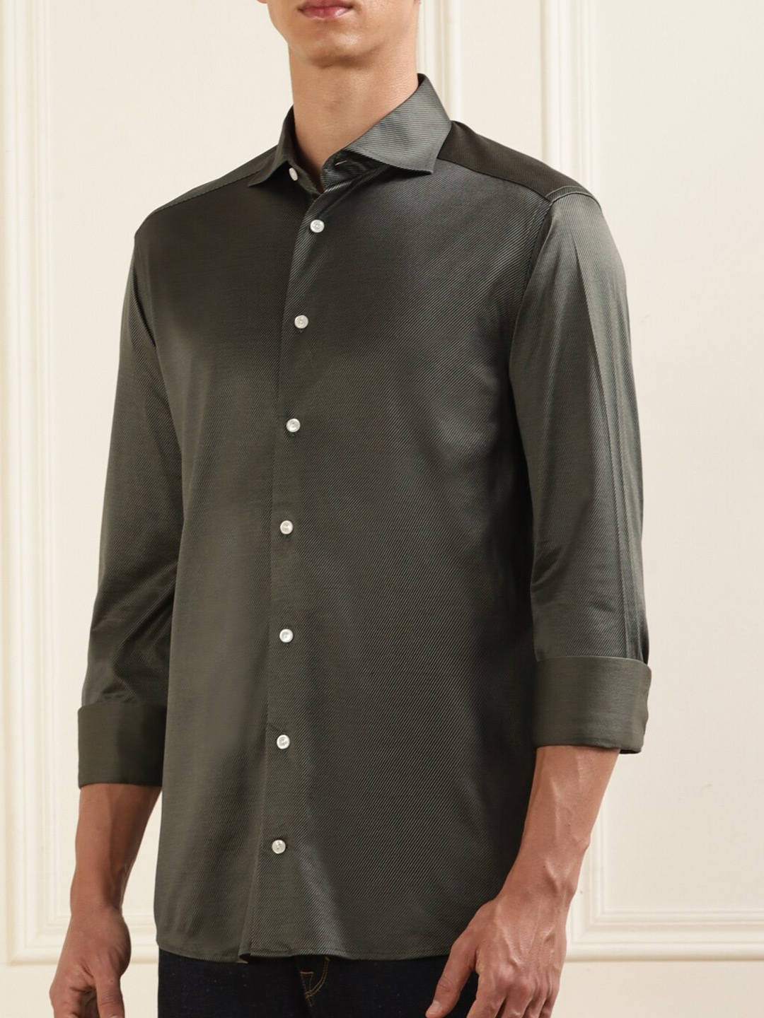 

Eton Cutaway Collar Cotton Twill Casual Shirt, Green