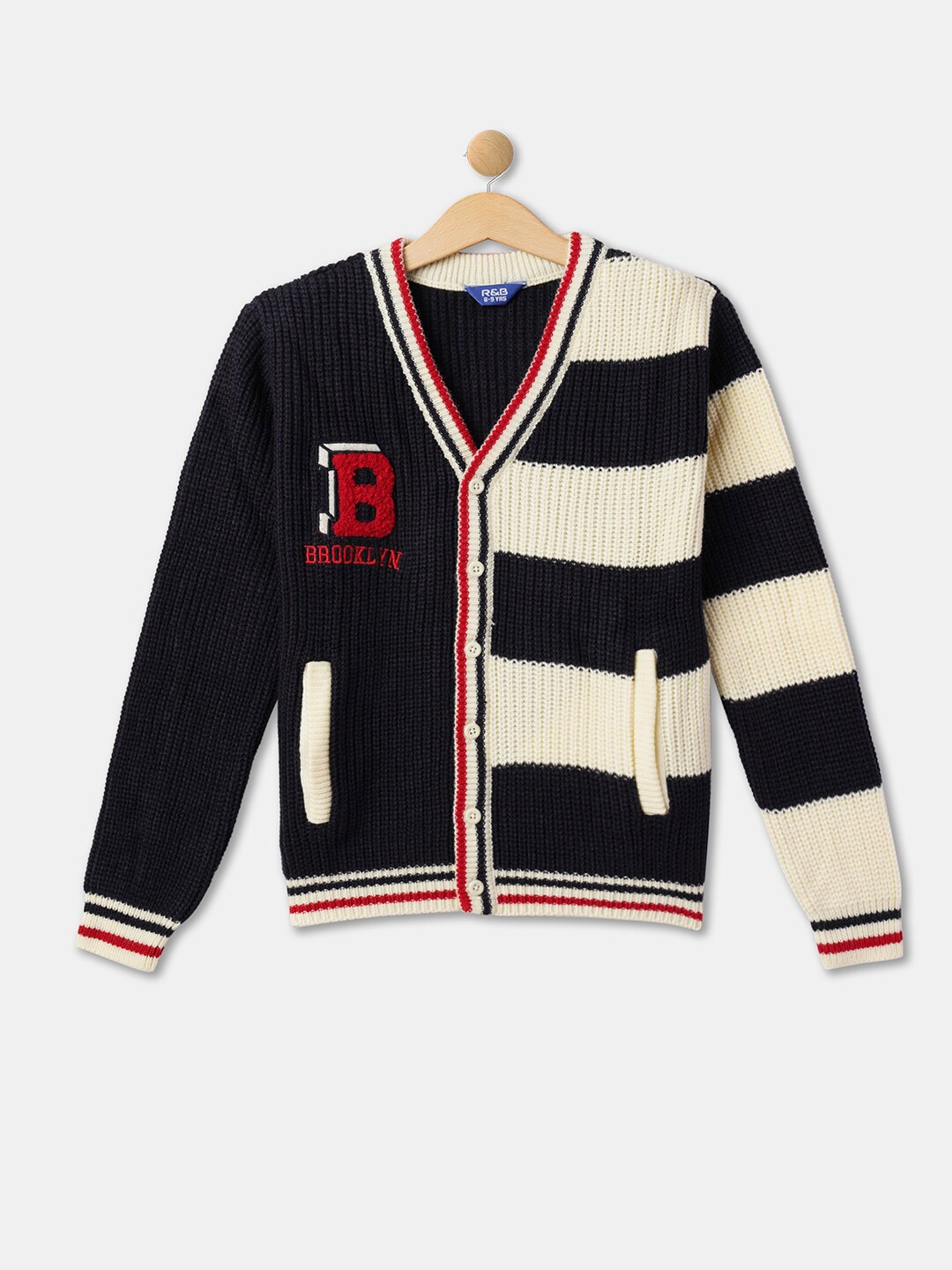 

R&B Boys Cable Knit Acrylic Cardigan Sweater, White