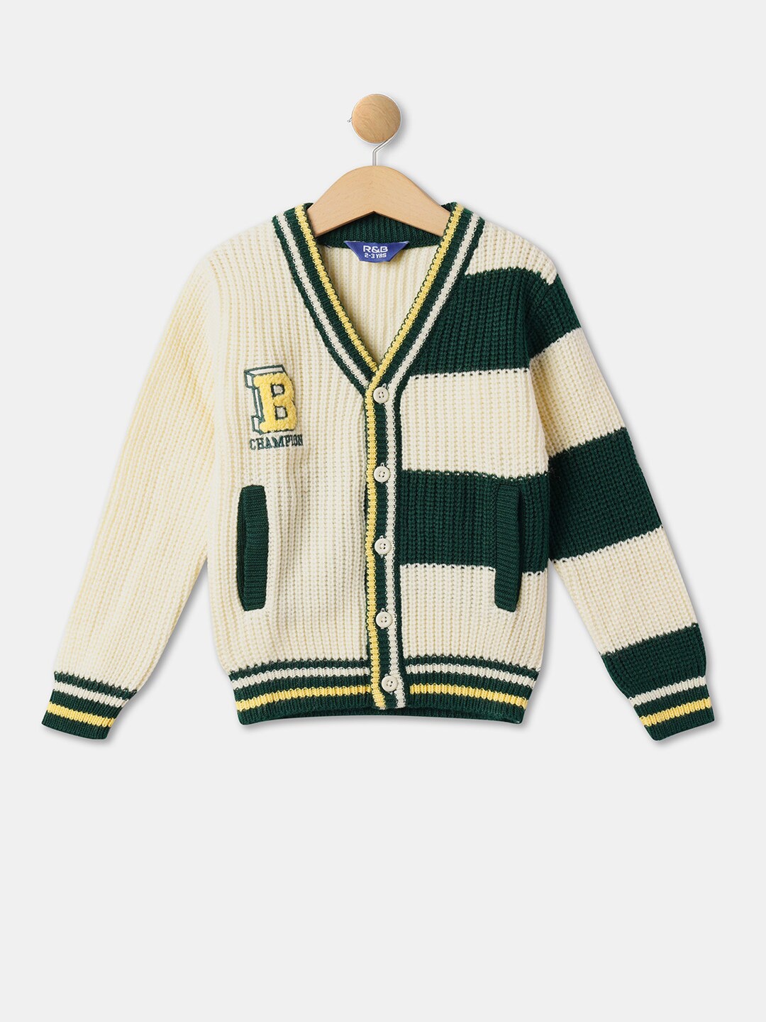 

R&B Boys Cable Knit Acrylic Cardigan Sweater, White