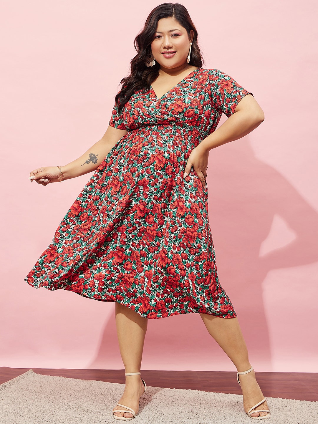 

Berrylush Curve Floral Printed Fit & Flare Dress, Multi