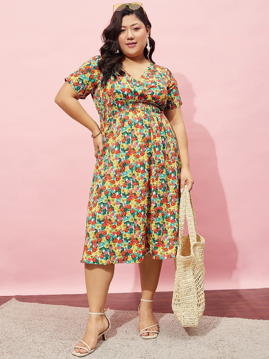 

Berrylush Curve Floral Printed Fit & Flare Dress, Multi