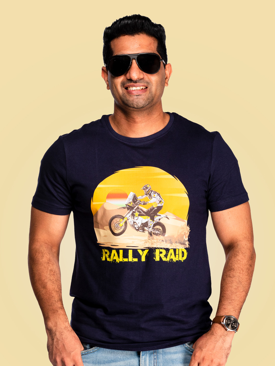 

WANDERLOOMS Graphic Printed Cotton T-shirt, Navy blue