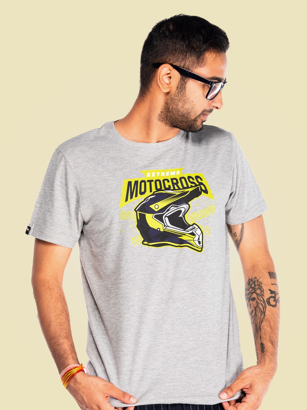 

WANDERLOOMS Biker Printed Fusion Technology Cotton T-shirt, Grey