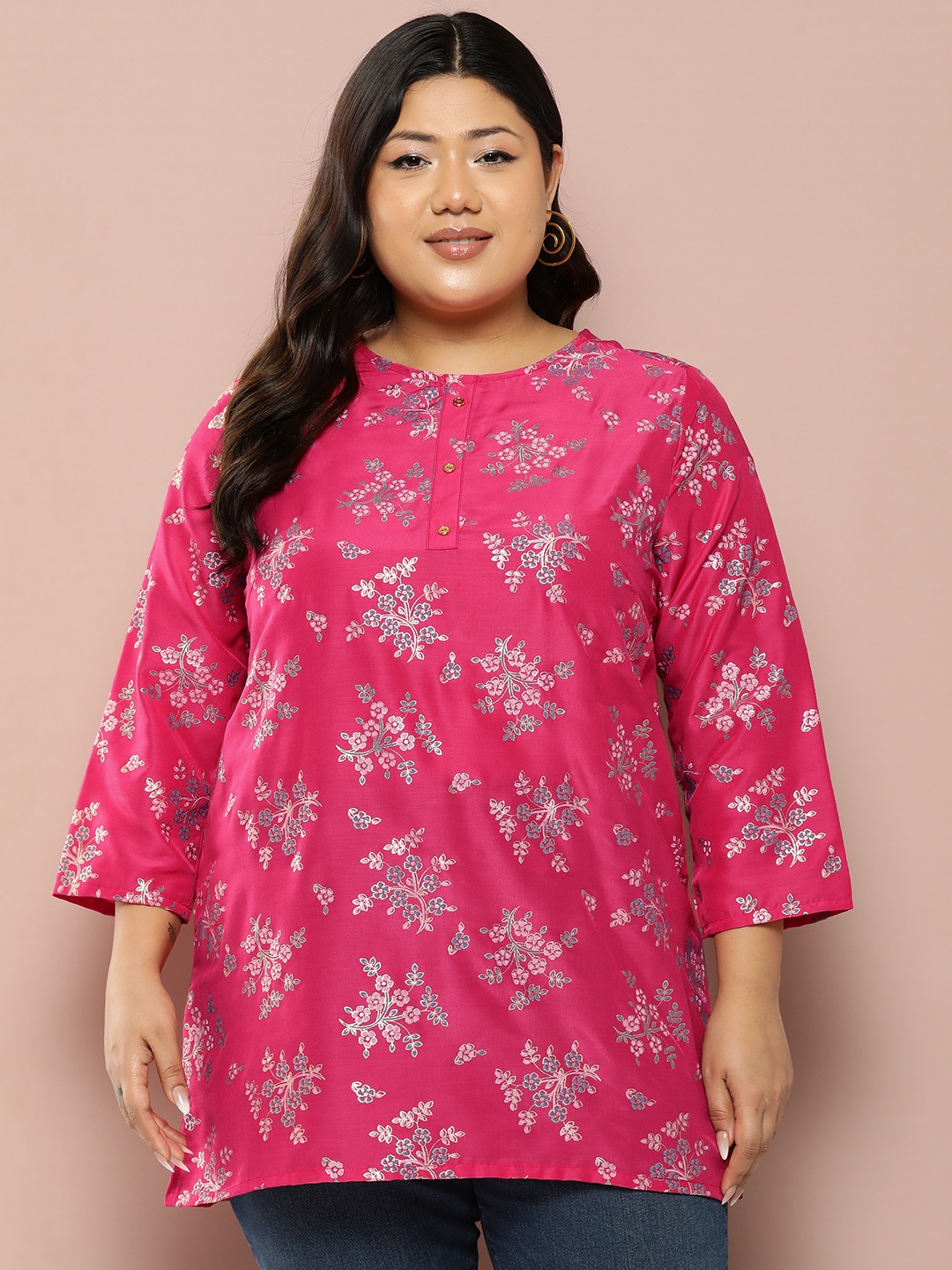 

Sztori Plus Size Floral Print Kurti, Pink