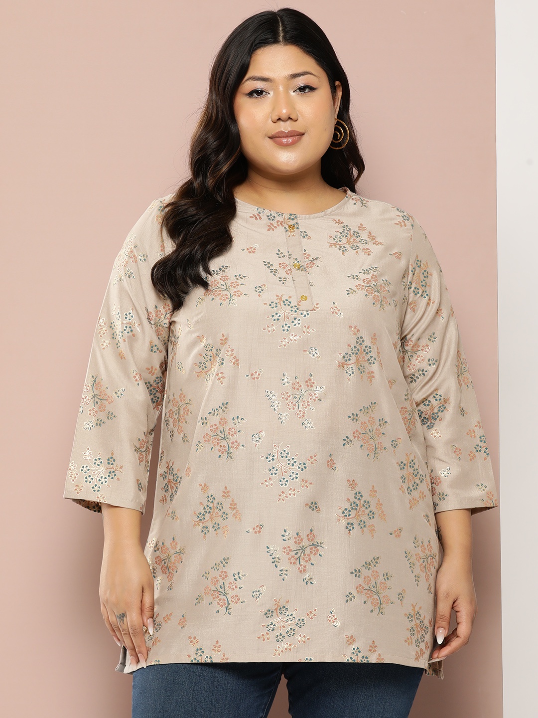 

Sztori Plus Size Floral Print Kurti, Grey