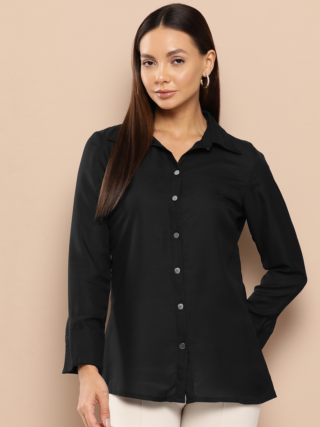 

Chemistry Solid Longline Casual Shirt, Black