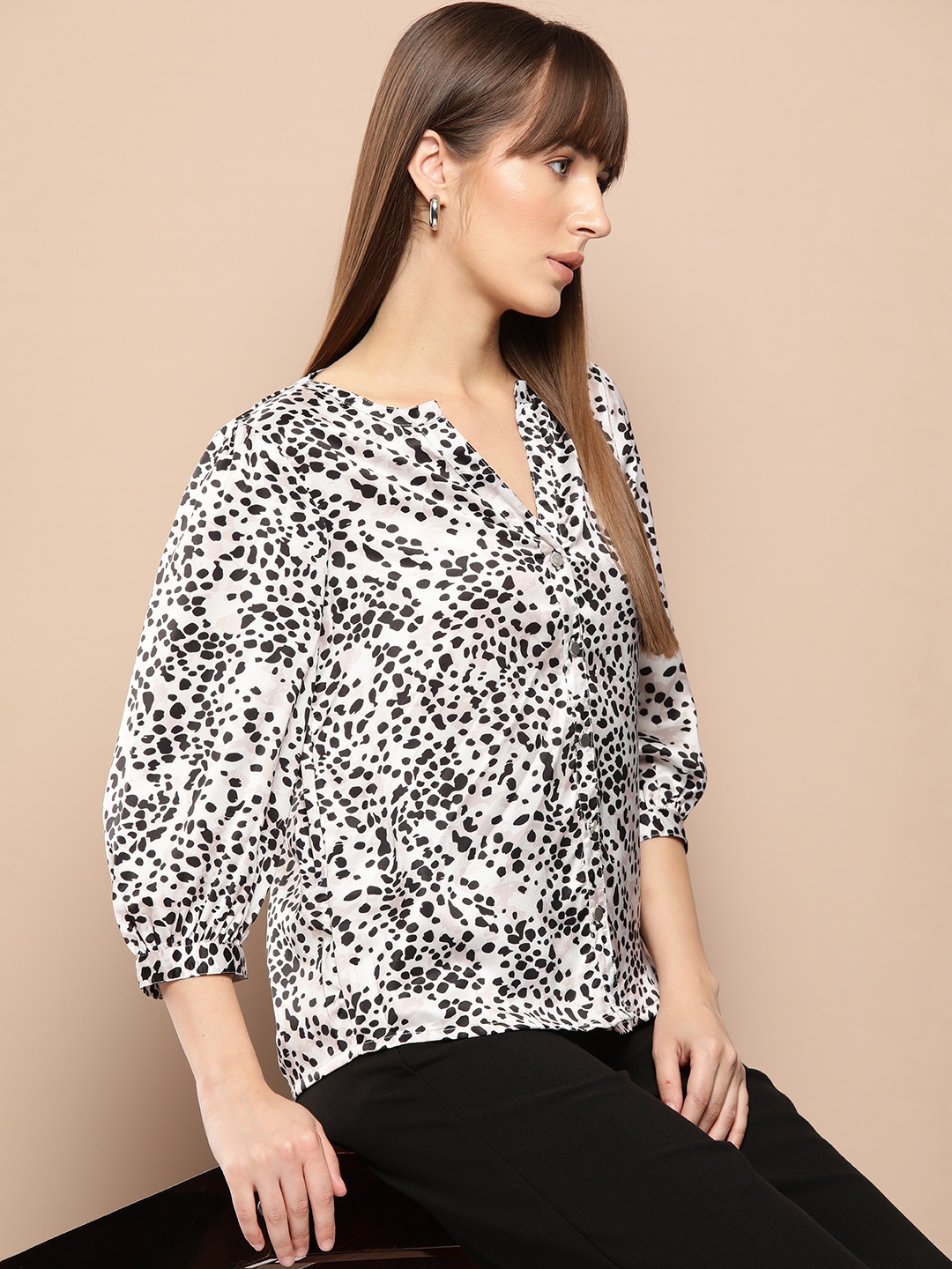 

Chemistry Abstract Printed Satin-Finish Casual Shirt, White