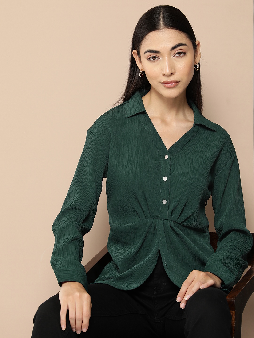 

Chemistry Gathered Longline Casual Shirt, Green