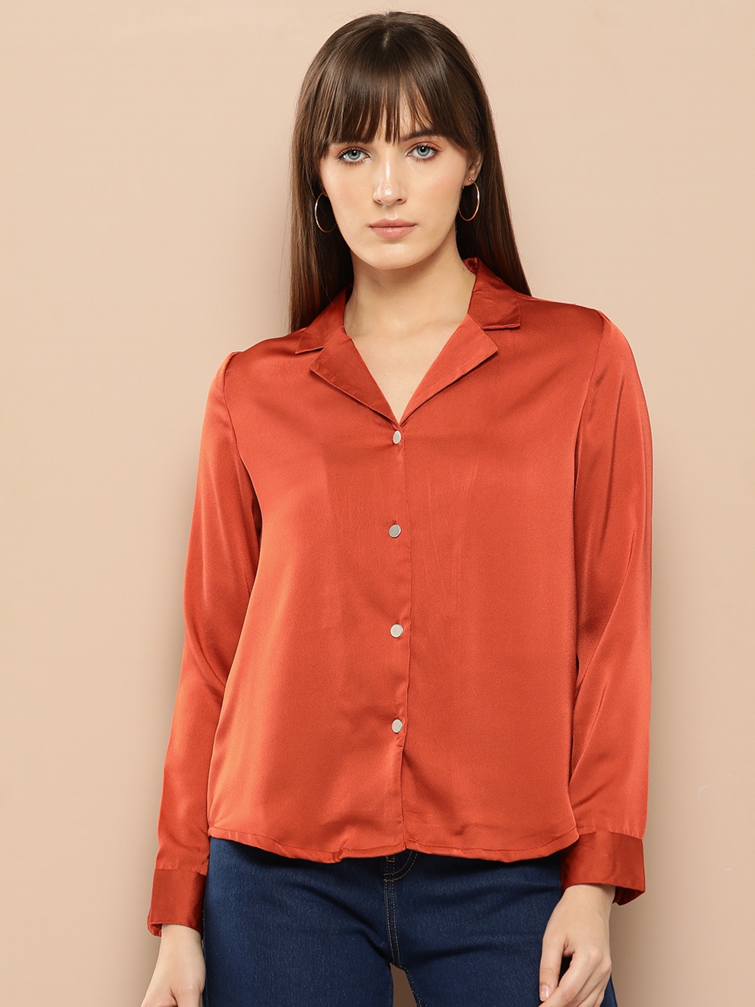 

Chemistry Satin Finish High-Low Party Shirt, Rust