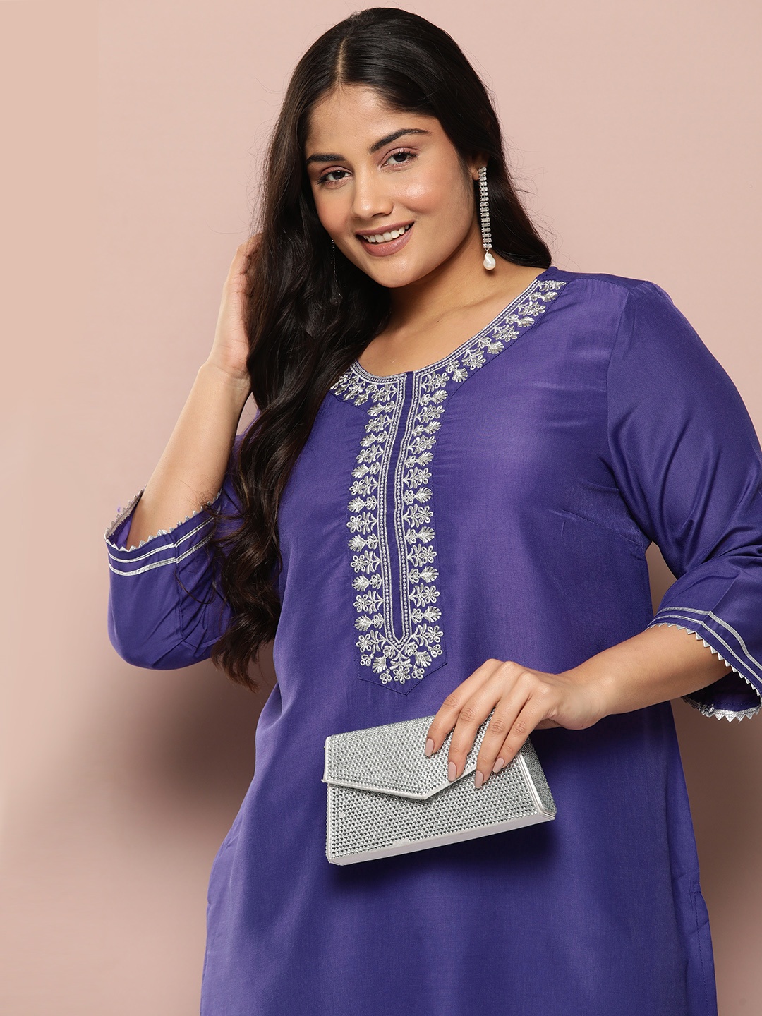 

Sztori Plus Size Thread Work Kurta, Blue