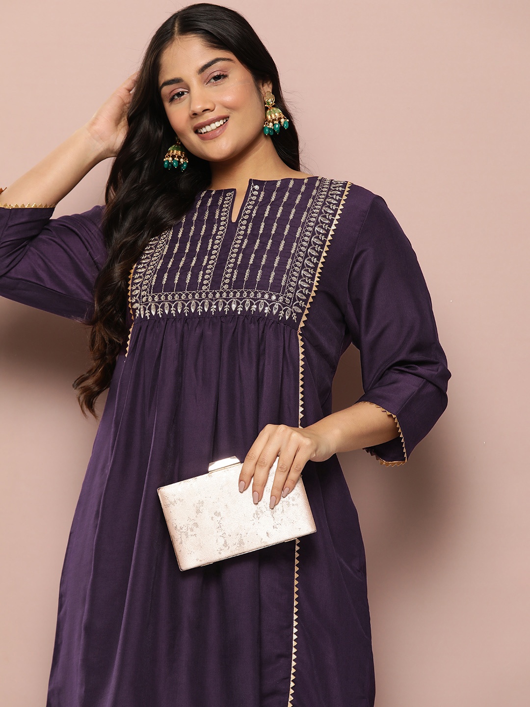 

Sztori Plus Size Yoke Design Gotta Patti Kurta, Purple