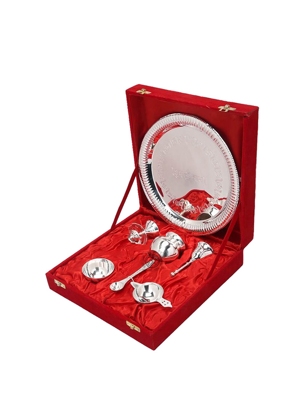 

DSH Crafting Your Curiosity Silver toned 7 pcs Brass Pooja Thali Set