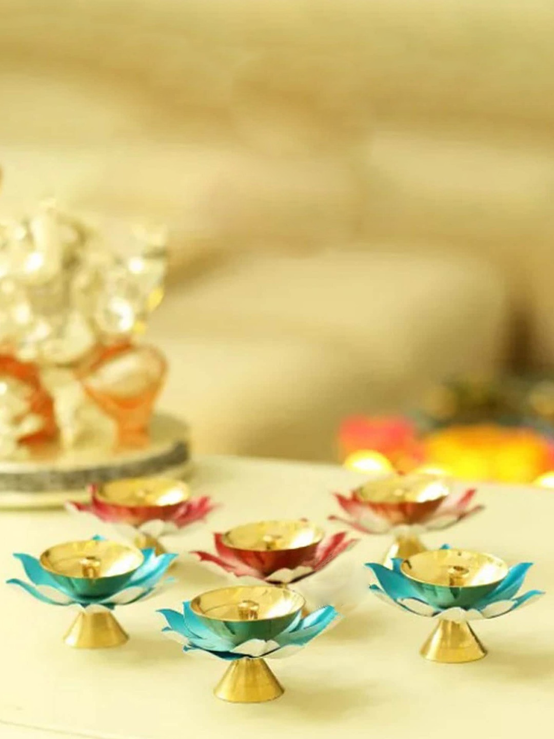 

DSH Crafting Your Curiosity Gold Toned & Blue 6 Pieces Brass Lotus Diya