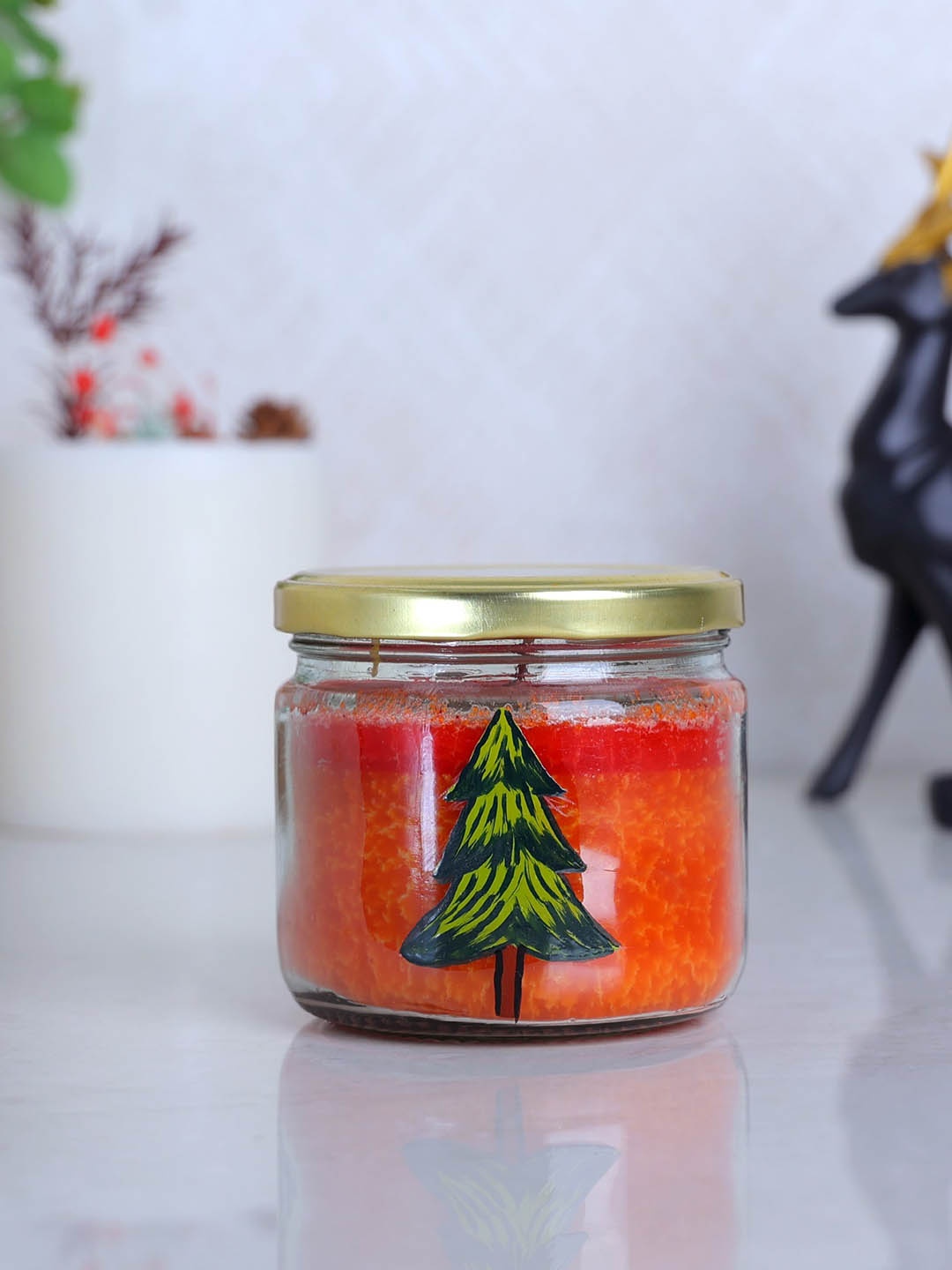 

POSH-N-PLUSH Orange Printed Glass Candle Jar With Lid