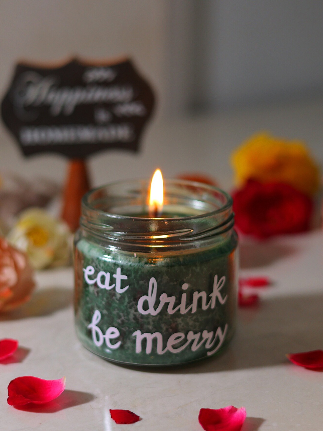 

POSH-N-PLUSH Green Printed Glass Candle Jar With Lid