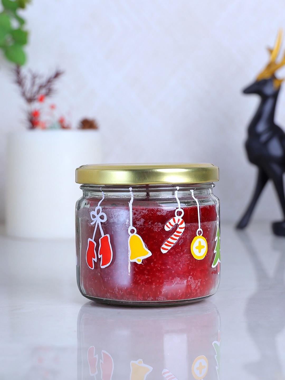 

POSH-N-PLUSH Red Printed Glass Candle Jar