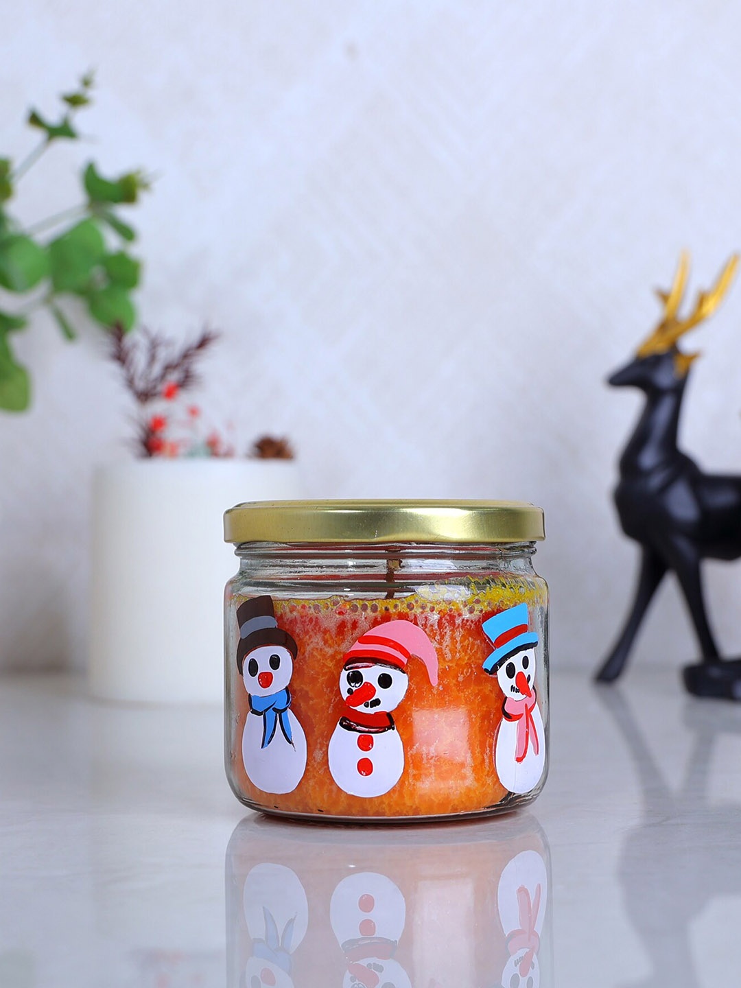 

POSH-N-PLUSH Orange Printed Glass Candle Jar With Lid