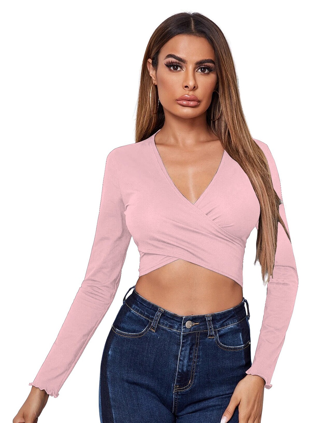 

BAESD V-Neck Wrap Crop Top, Peach