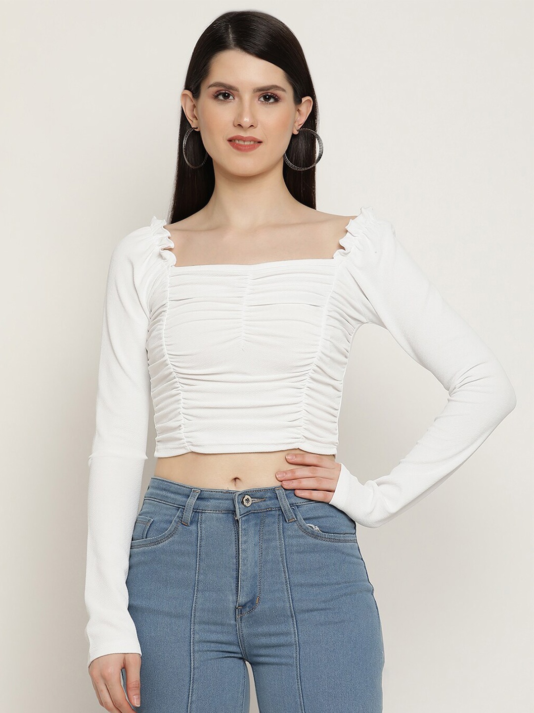 

BAESD Square Neck Fitted Crop Top, White