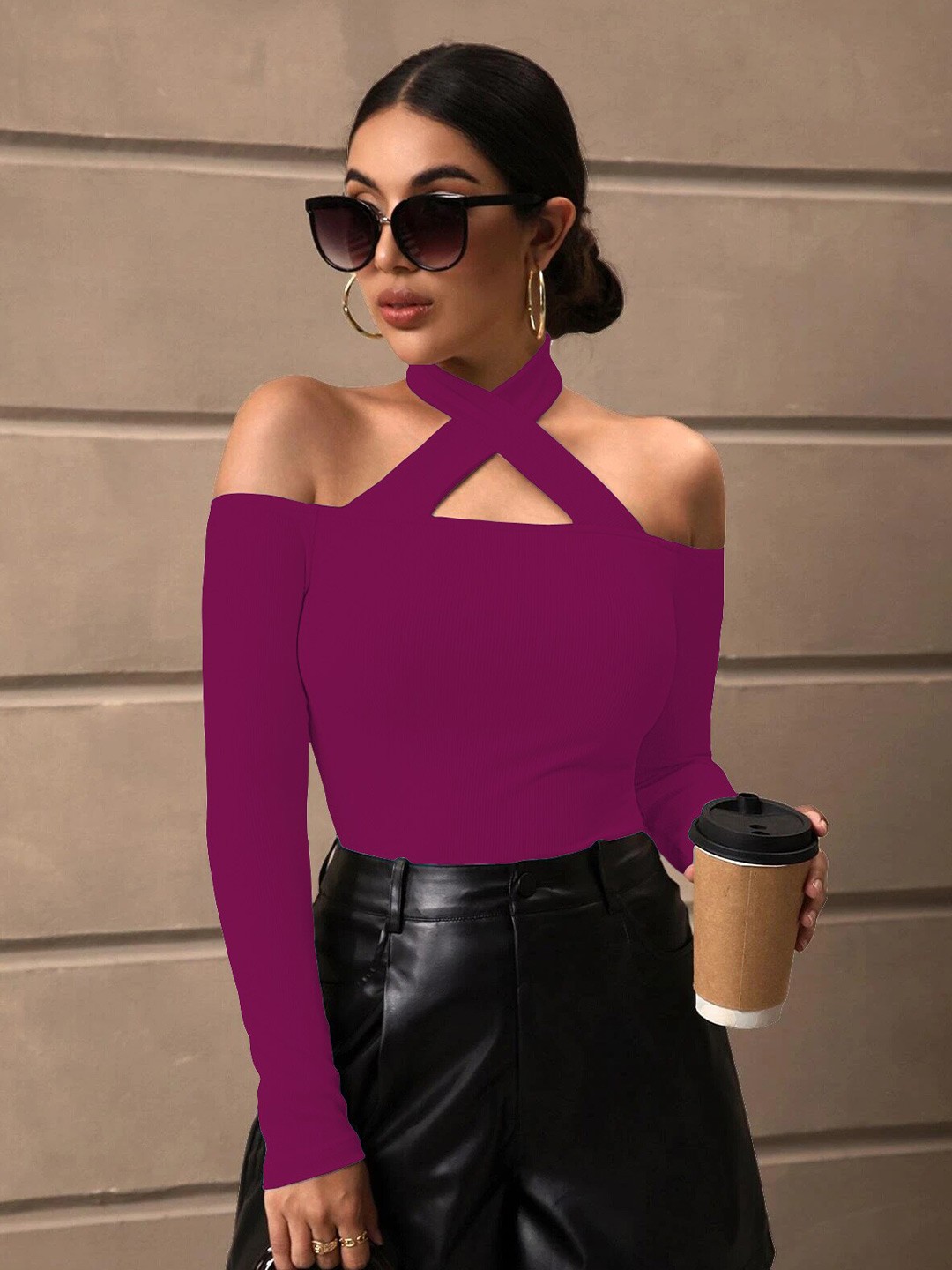 

BAESD Halter Neck Sheen Top, Magenta