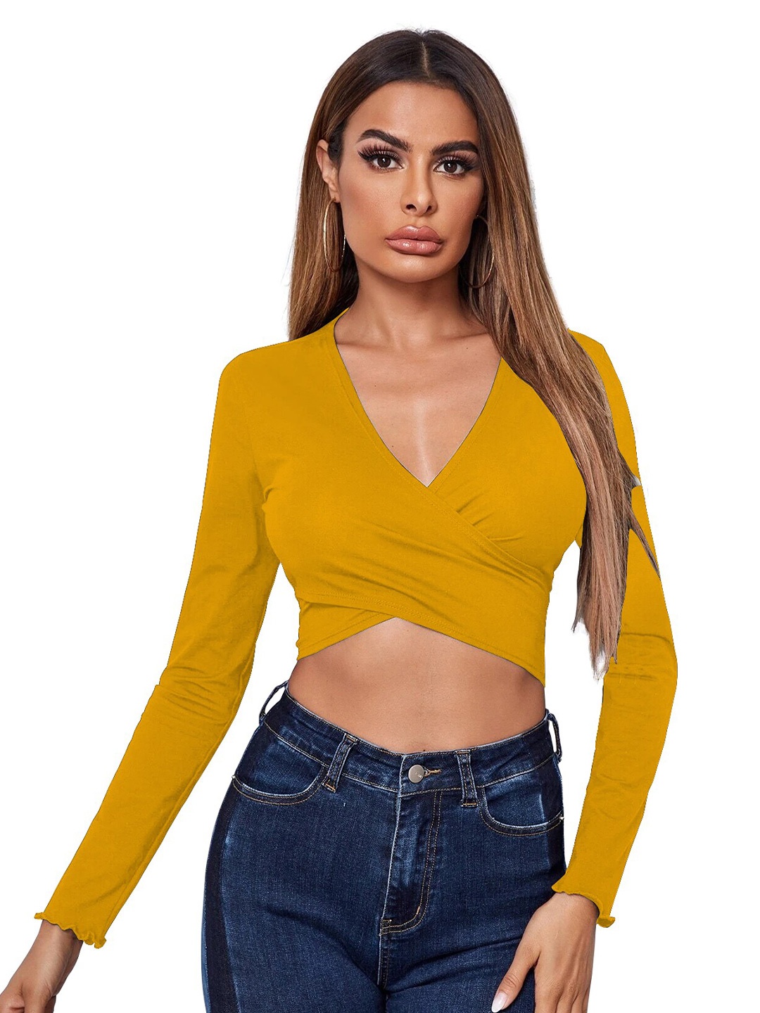 

BAESD V-Neck Wrap Crop Top, Yellow