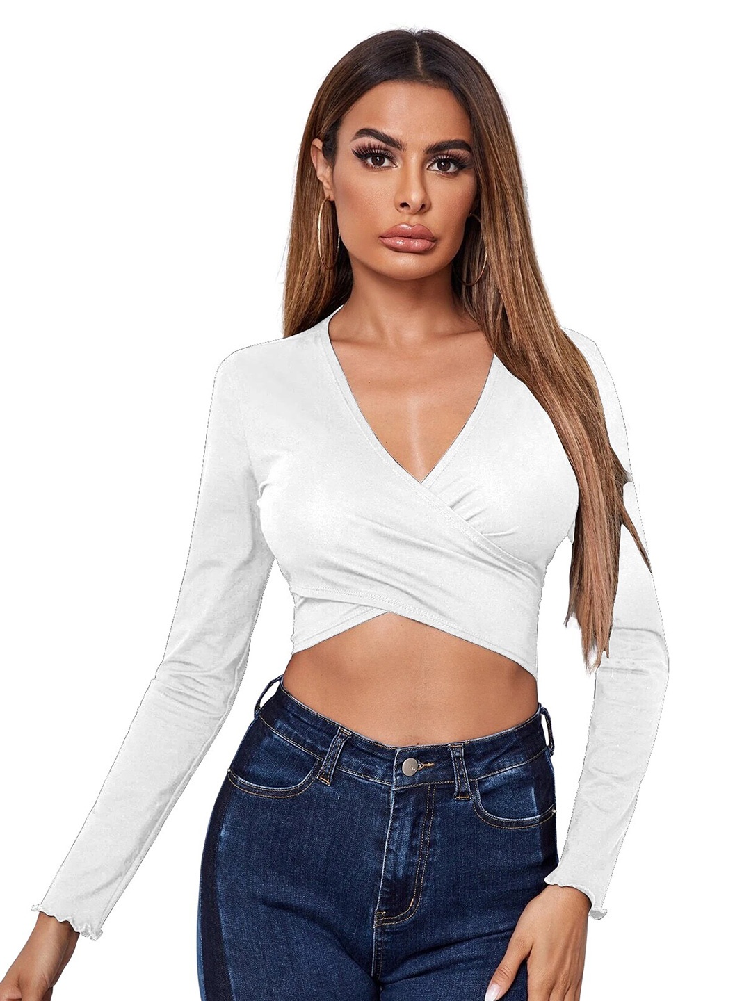 

BAESD V-Neck Wrap Crop Top, White