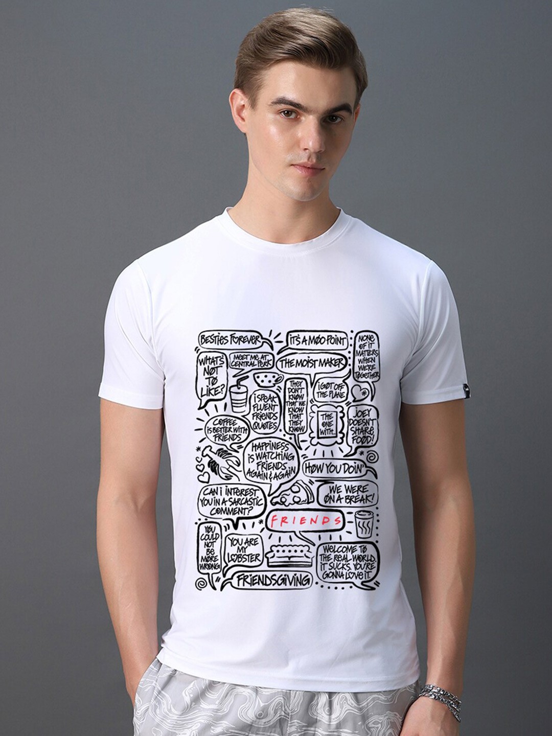 

Bewakoof Official Friends Merchandise Graphic Printed Cotton T-shirt, White