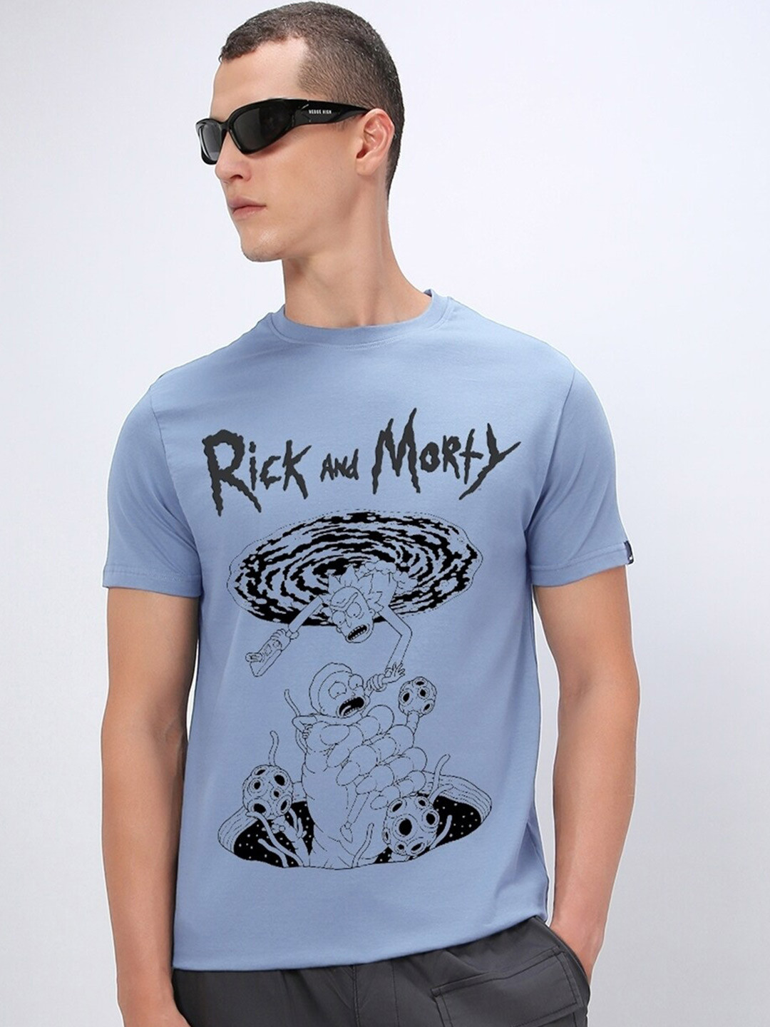 

Bewakoof Blue Rick & Morty Printed Cotton T-shirt