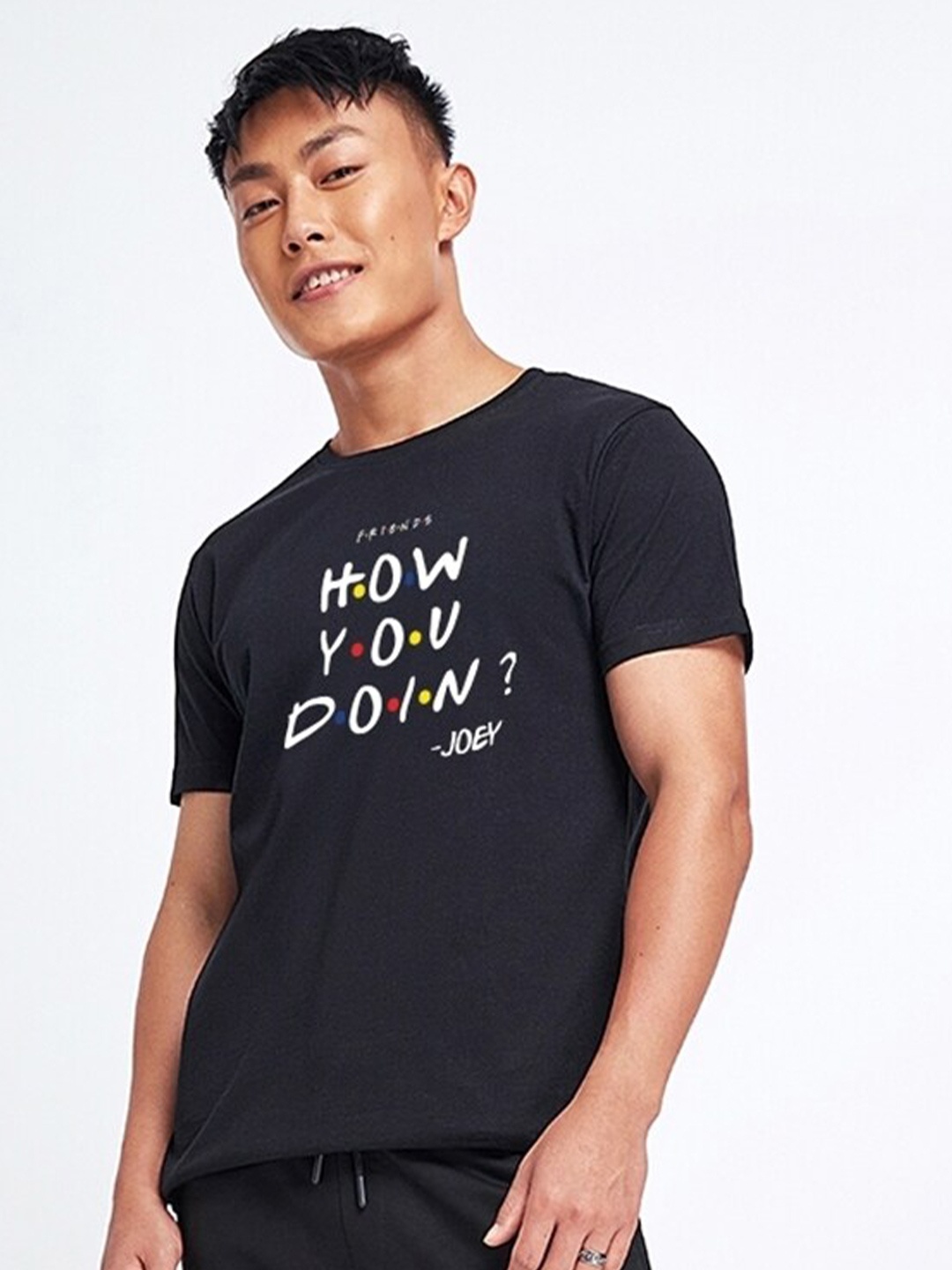 

Bewakoof How You Doin Friends Graphic Printed Round Neck Cotton T-shirt, Black