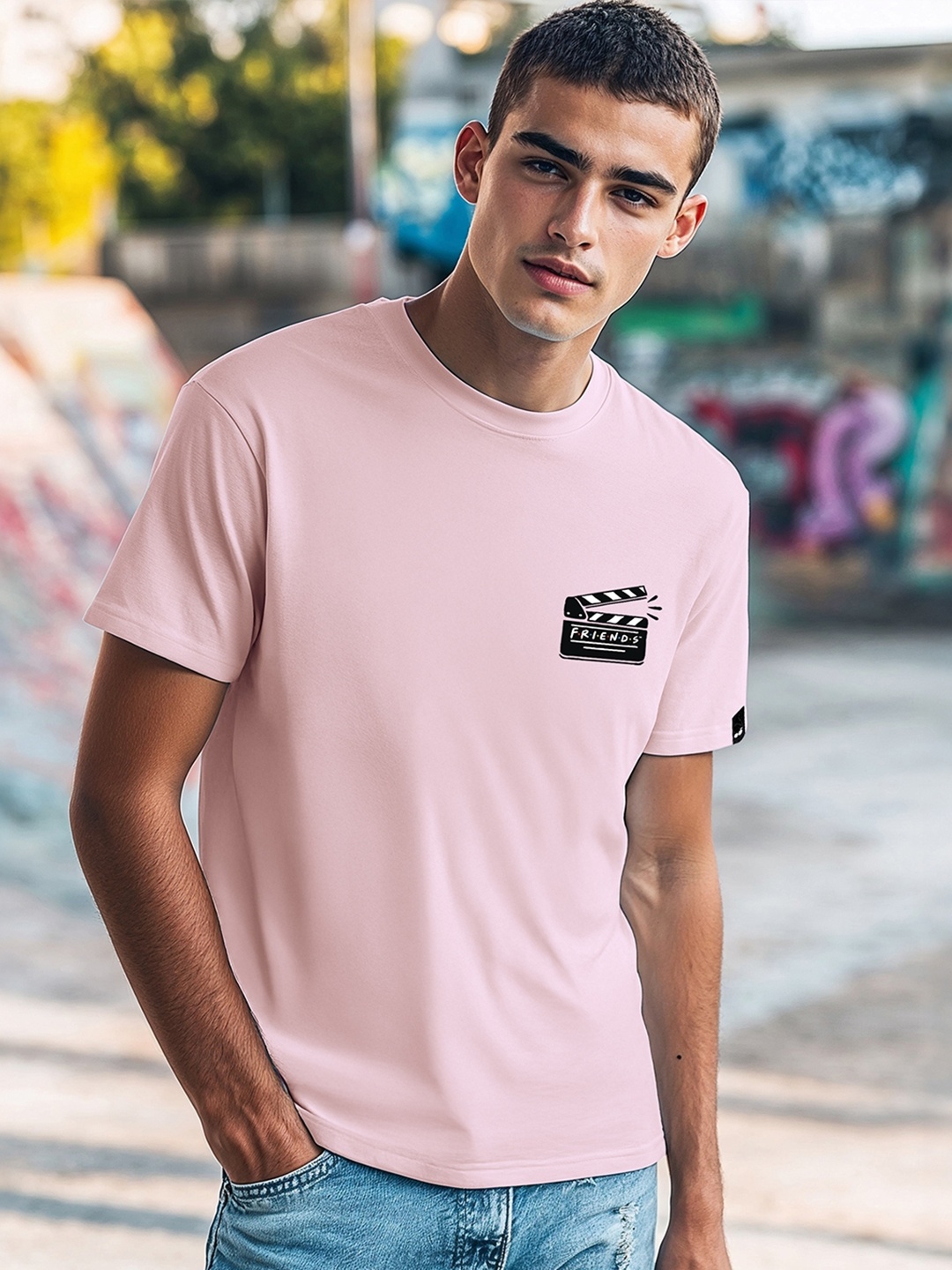 

Bewakoof Official Friends Merchandise Graphic Printed Cotton T-shirt, Pink