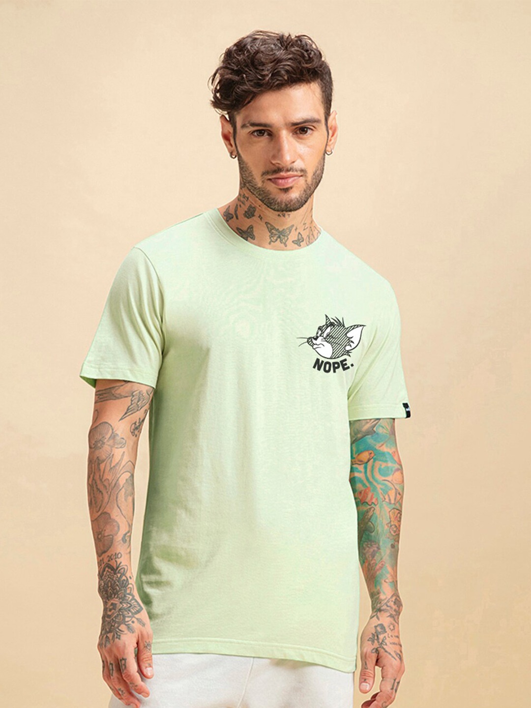 

Bewakoof Tom & Jerry Printed Cotton T-shirt, Green