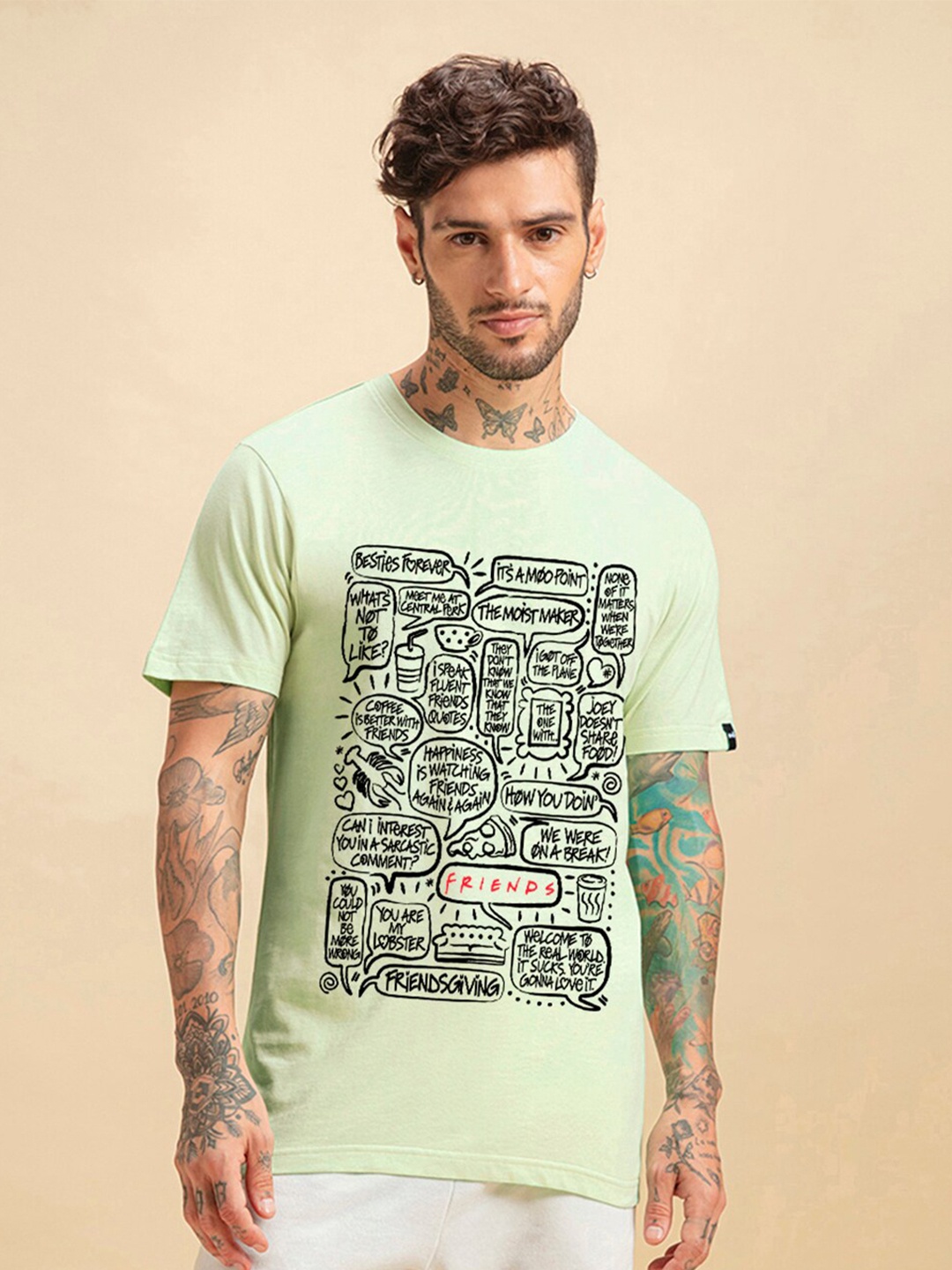 

Bewakoof Official Friends Merchandise Graphic Printed Cotton T-shirt, Green