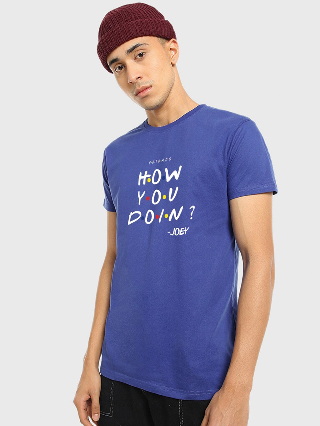 

Bewakoof Blue Typography Printed Cotton T-shirt