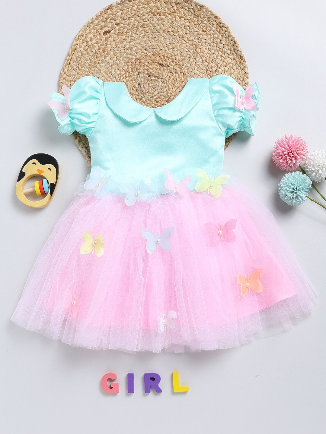 

BAESD Girls Peter Pan Collar Corsage Detail Fit & Flare Dress, Pink