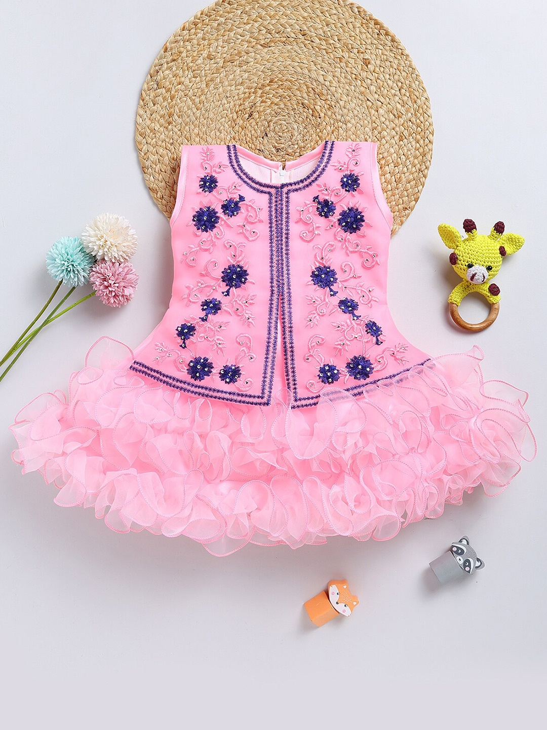 

BAESD Girls Floral Embroidered Fit & Flare Dress, Pink