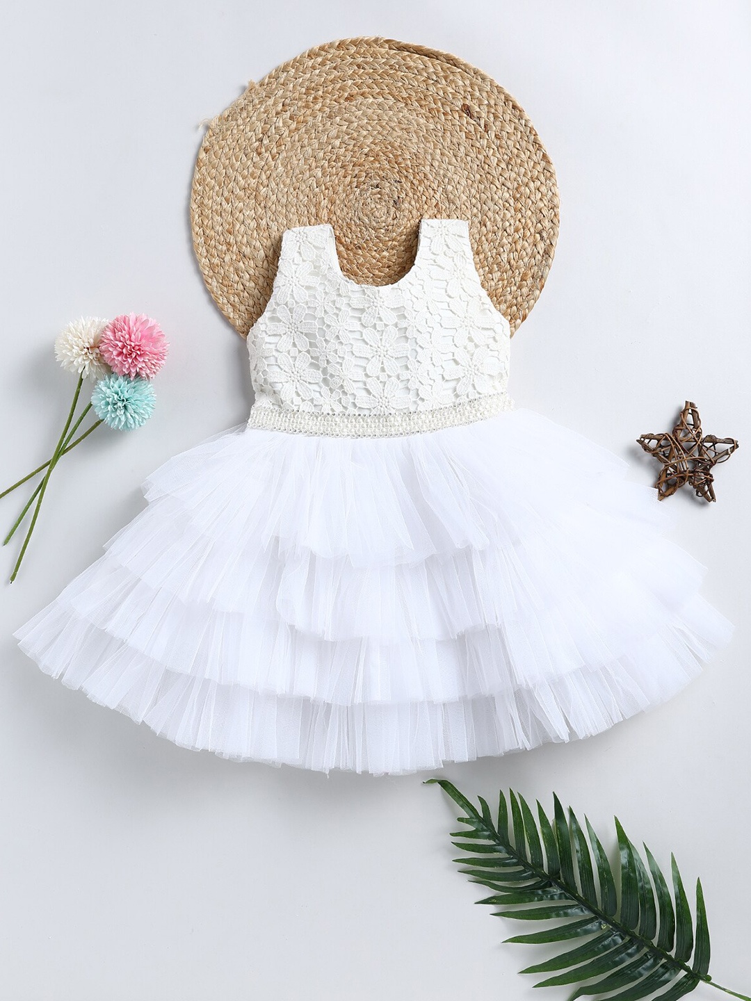 

BAESD Girls Floral Embroidered Fit & Flare Dress, White
