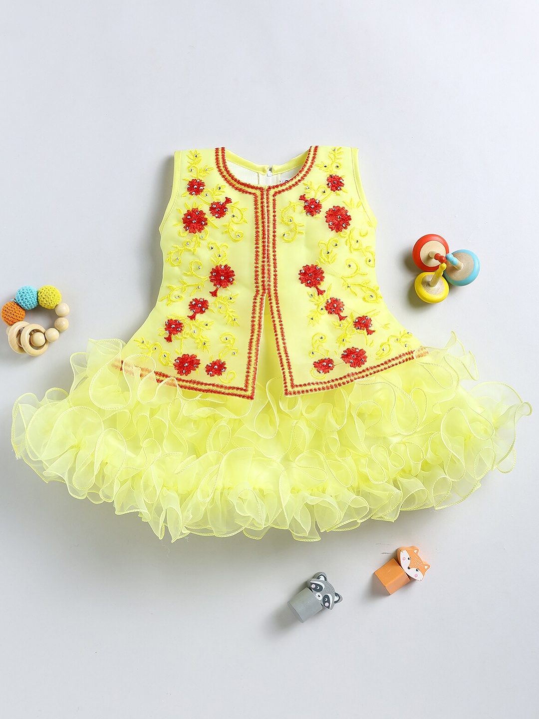 

BAESD Girls Floral Embroidered Sequined Fit & Flare Dress, Yellow