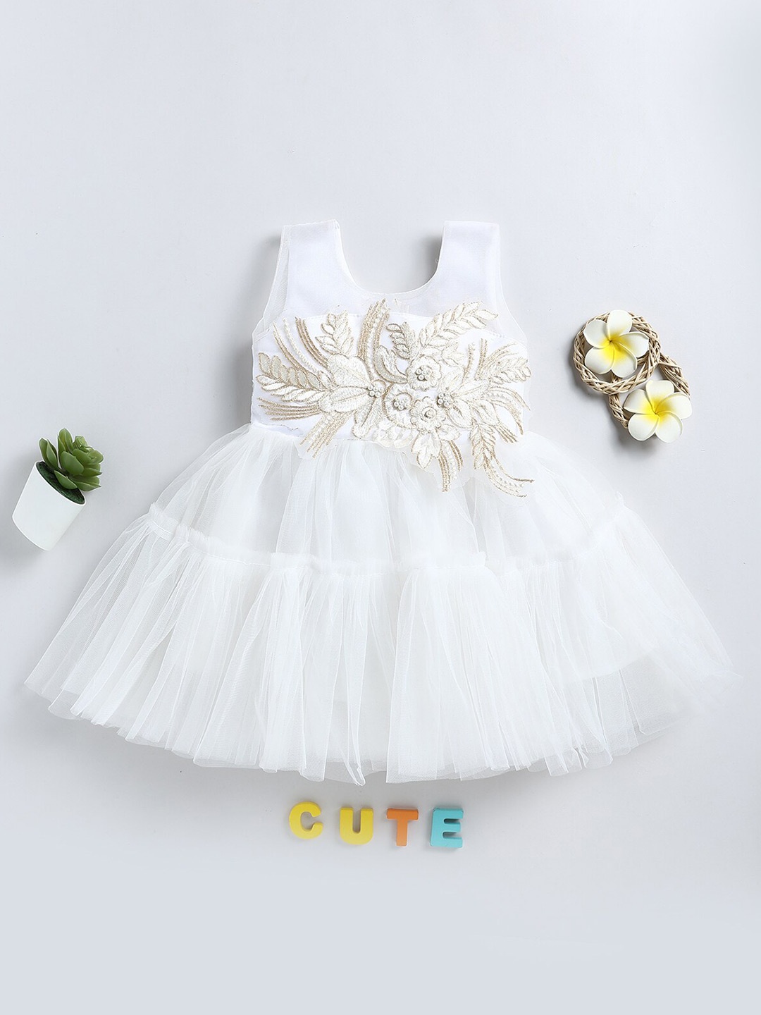 

BAESD Girls Floral Embroidered Embellished Fit & Flare Dress, White